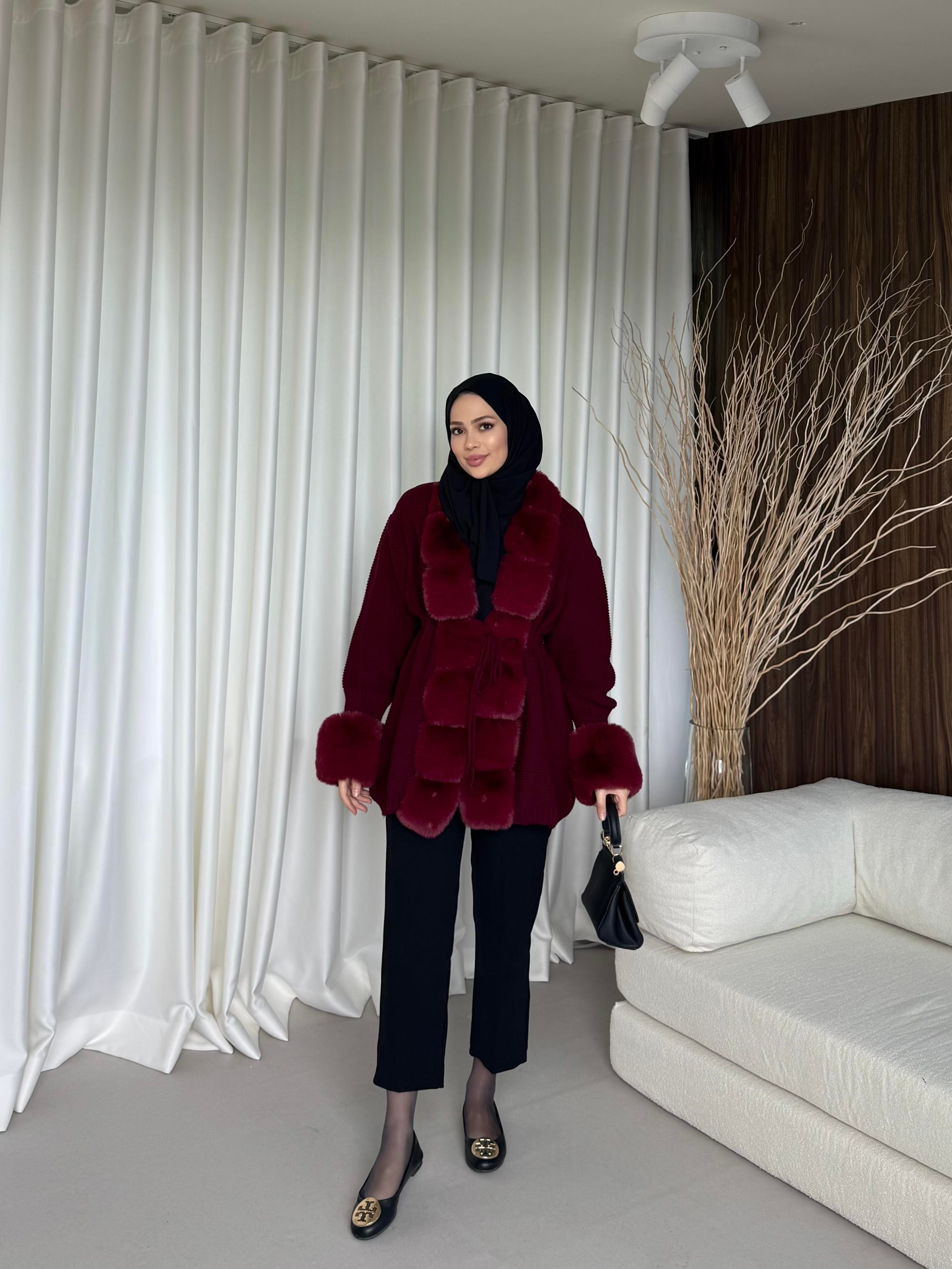 Kürk Detaylı Hırka Bordo (ÖN SİPARİŞ)