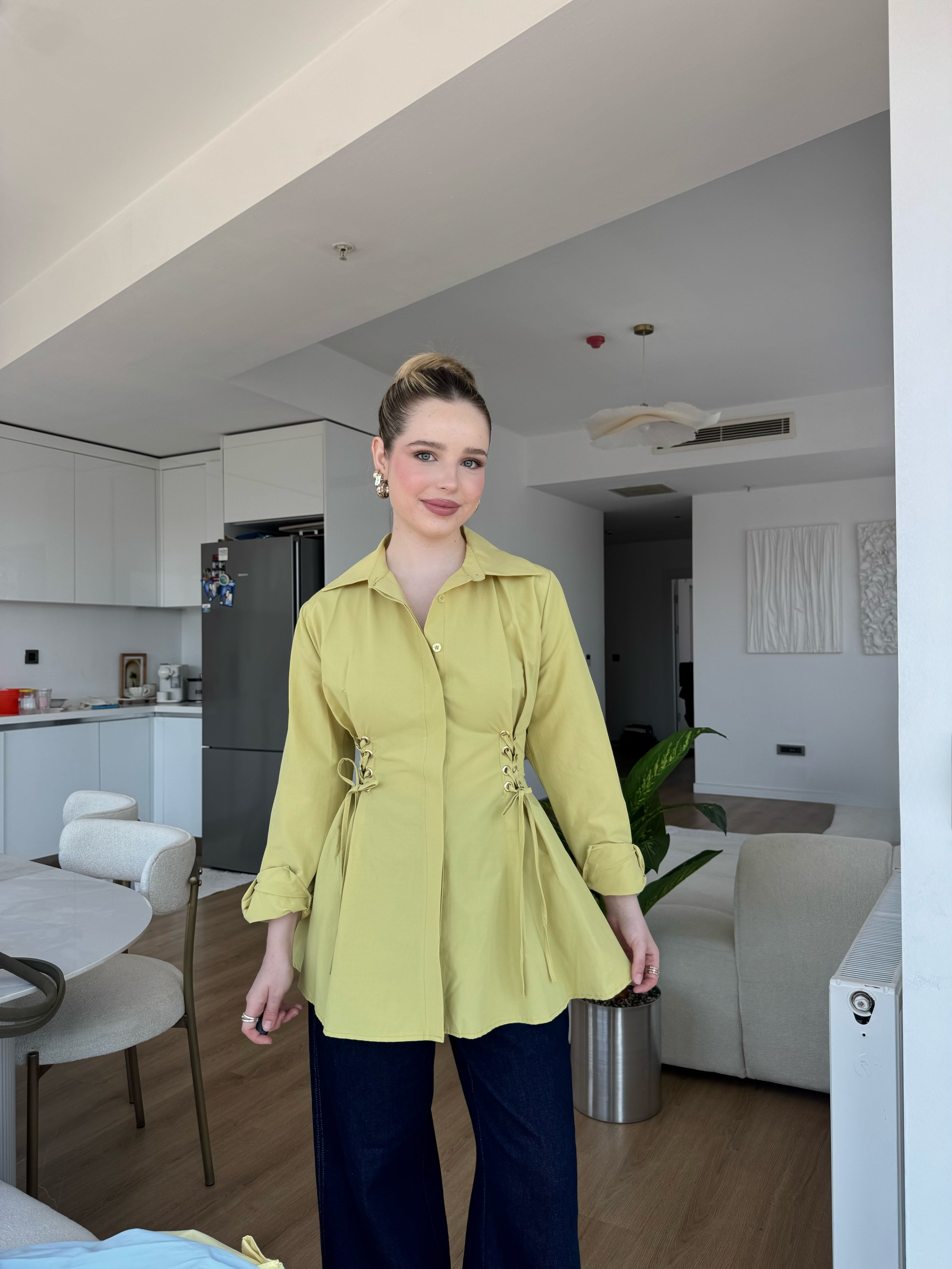 Kuş Gözü Detaylı Gömlek Yeşil