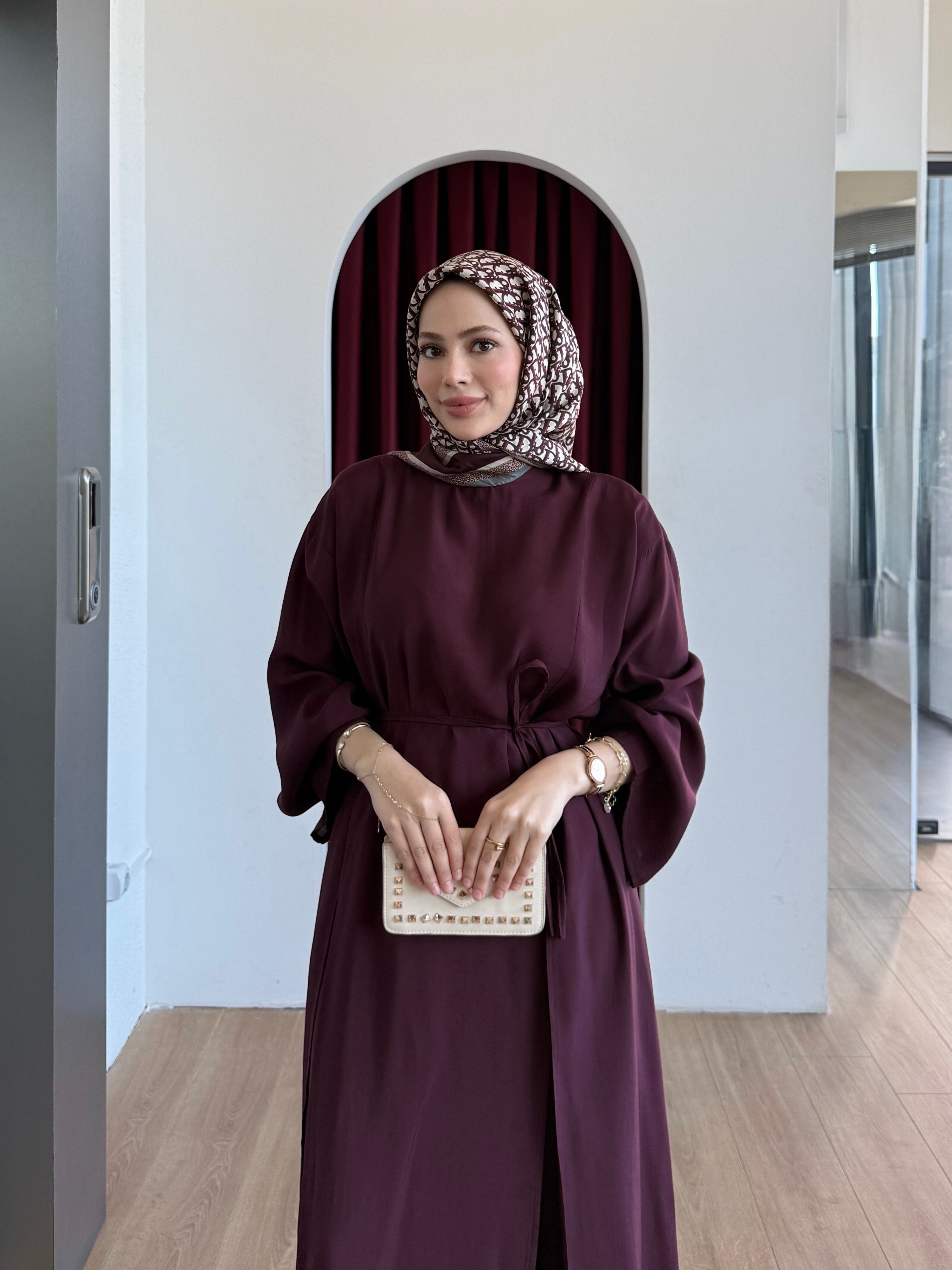 Kuşaklı Abiye Pantolon Takım Bordo