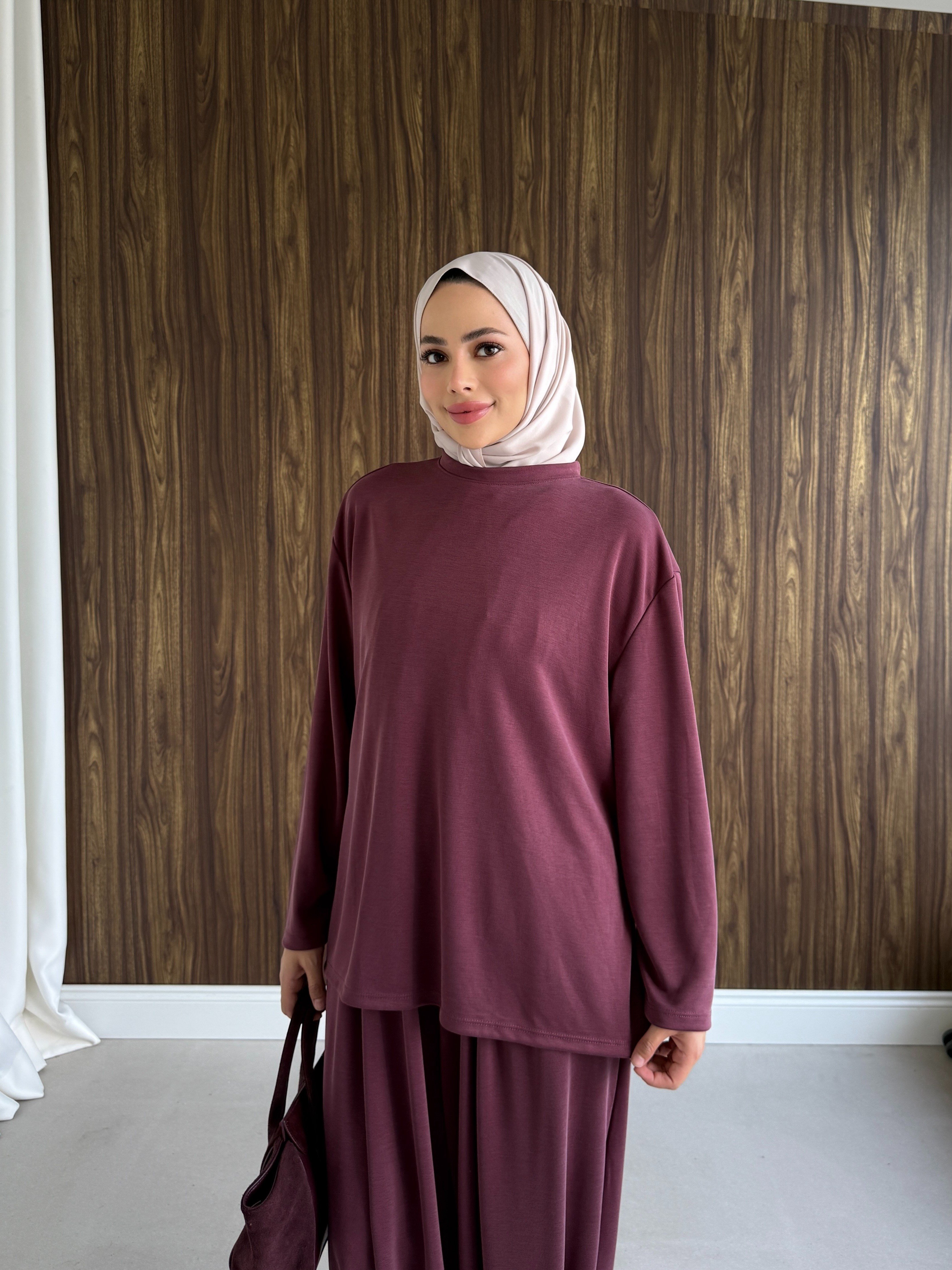 Paçası Lastikli Rahat Takım Bordo