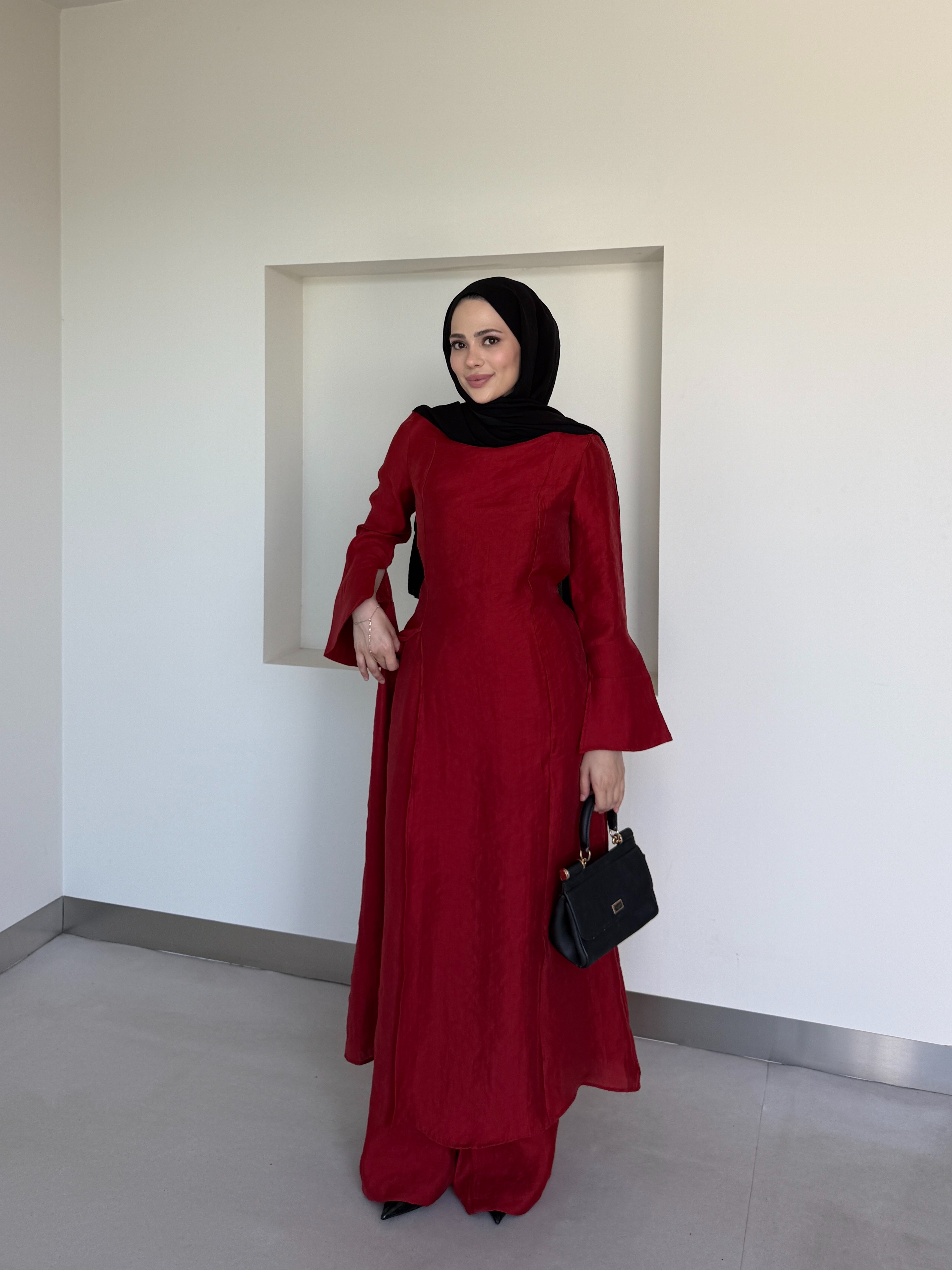 Pantolonlu 2'li Tesettür Takım Bordo