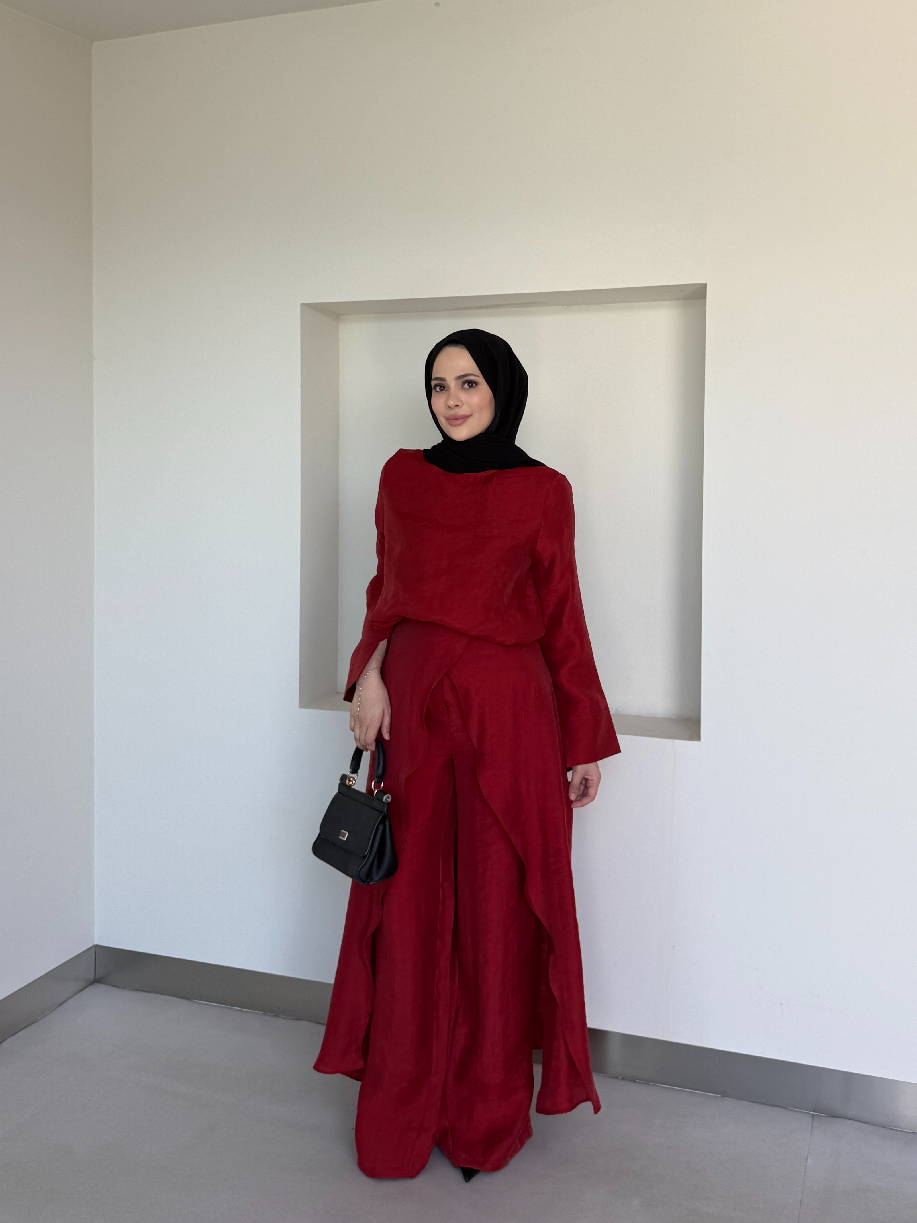 Pantolonlu 3'lü Tesettür Takım Bordo