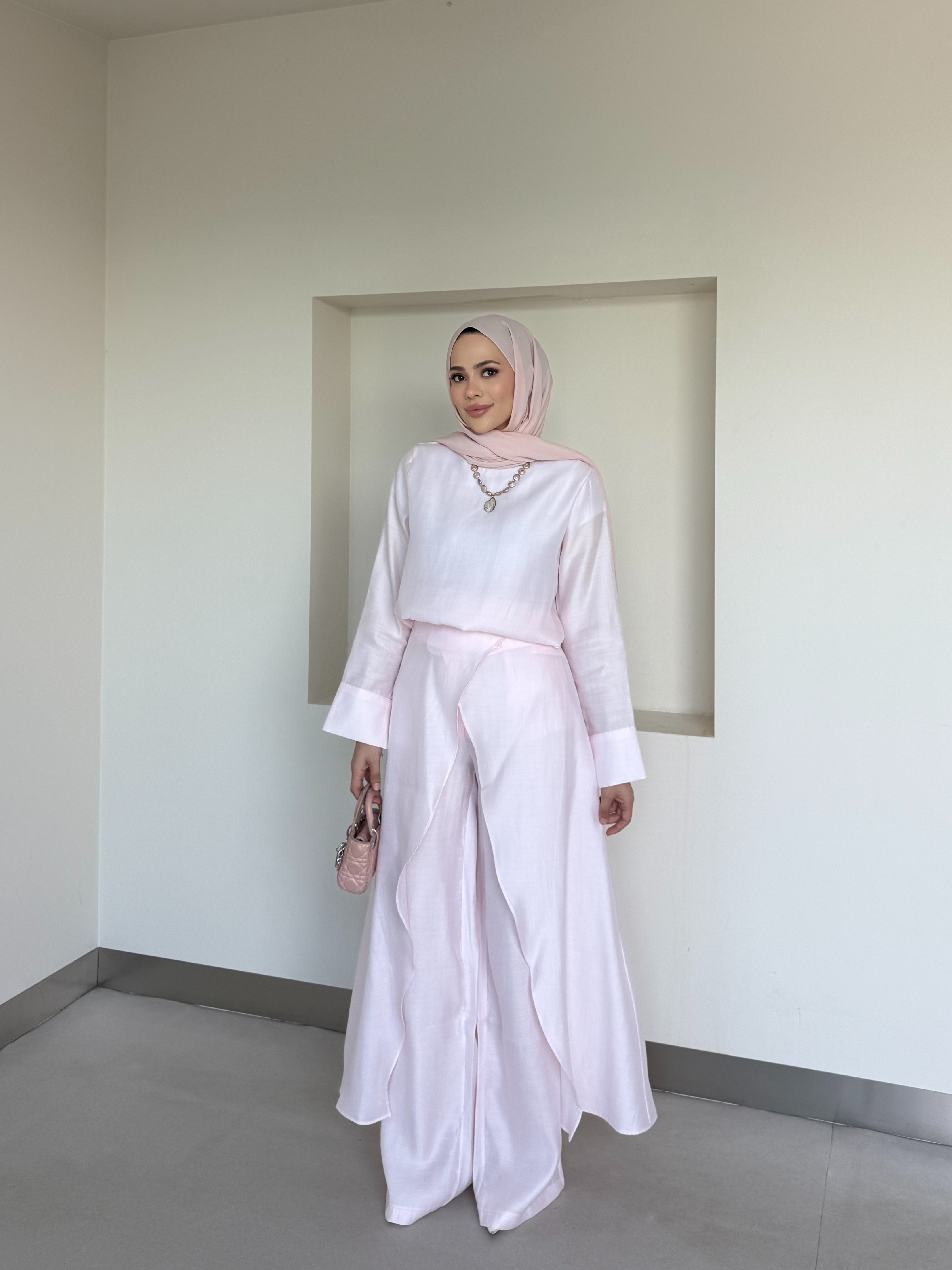 Pantolonlu 3'lü Tesettür Takım Pembe