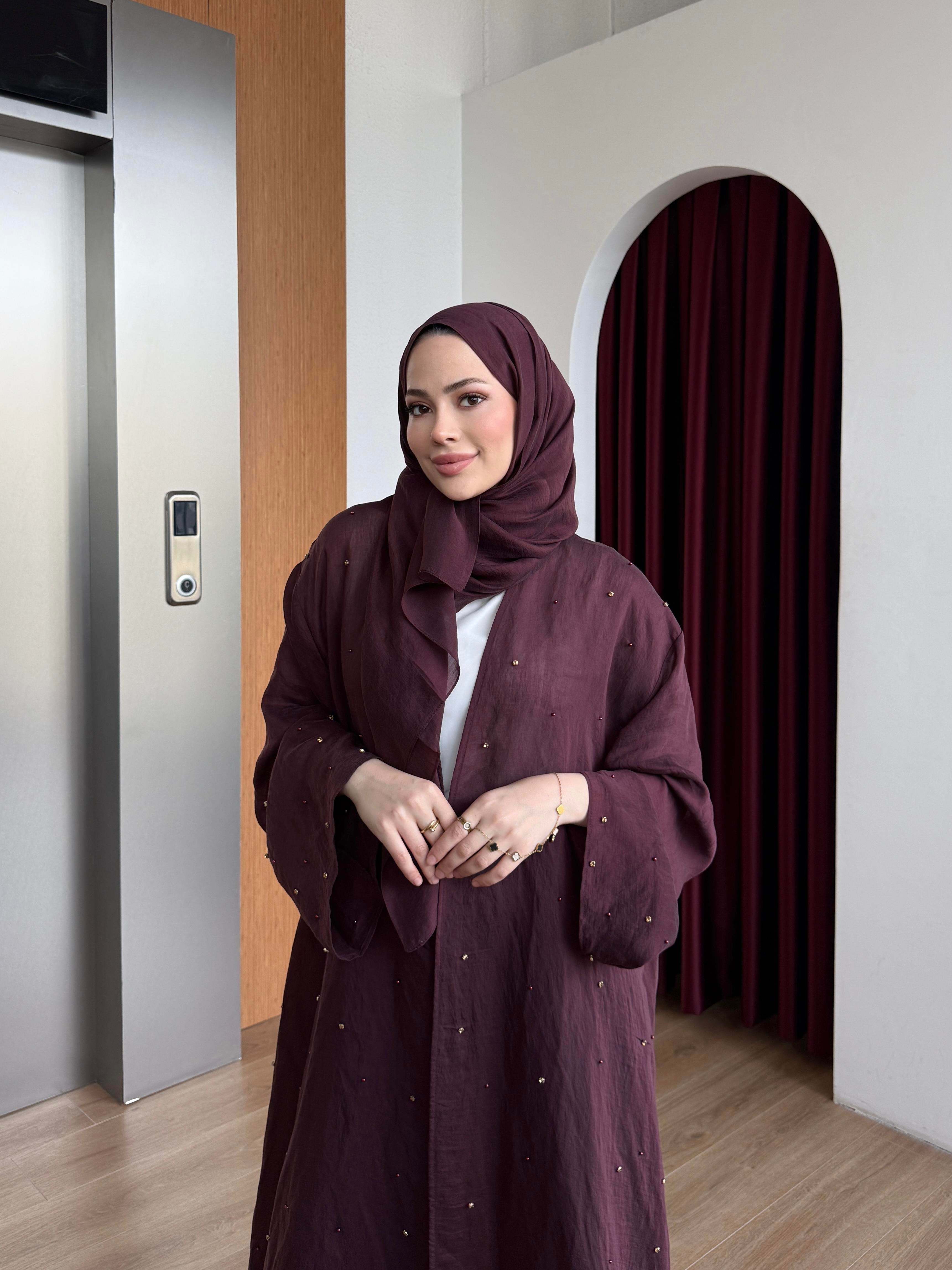 Taşlı Abaya Bordo