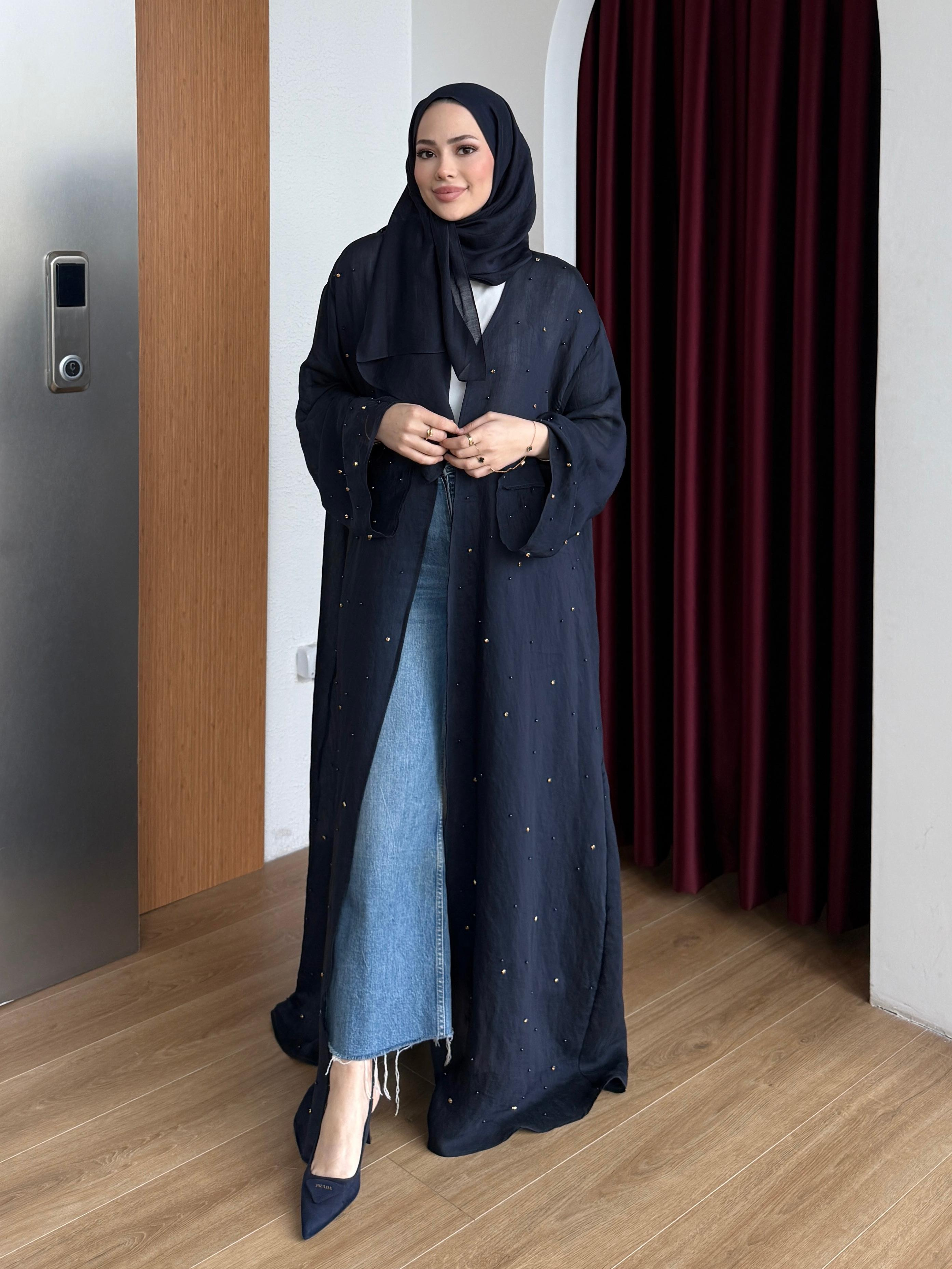 Taşlı Abaya Lacivert