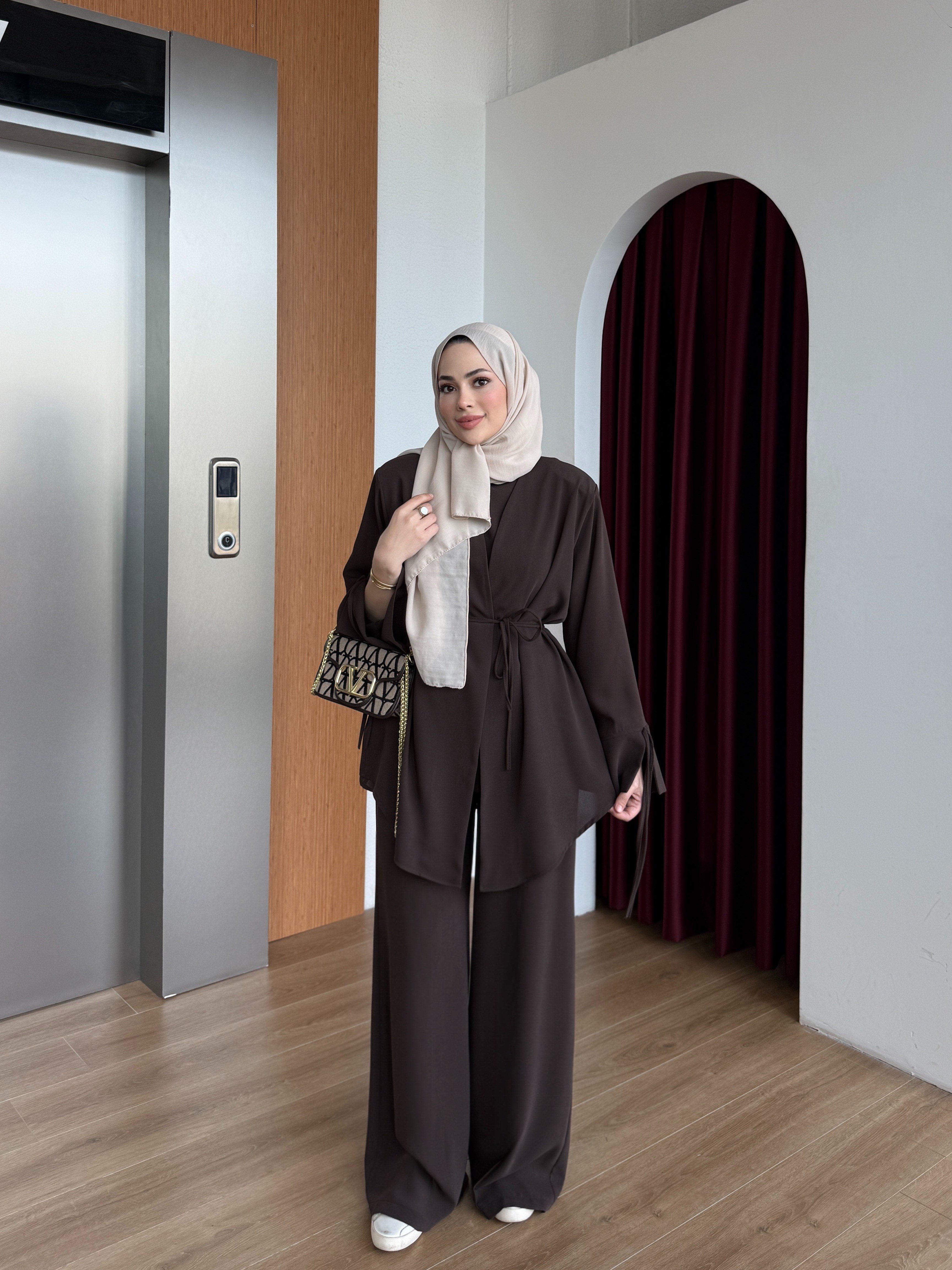 Üçlü Kimono Takım Kahverengi