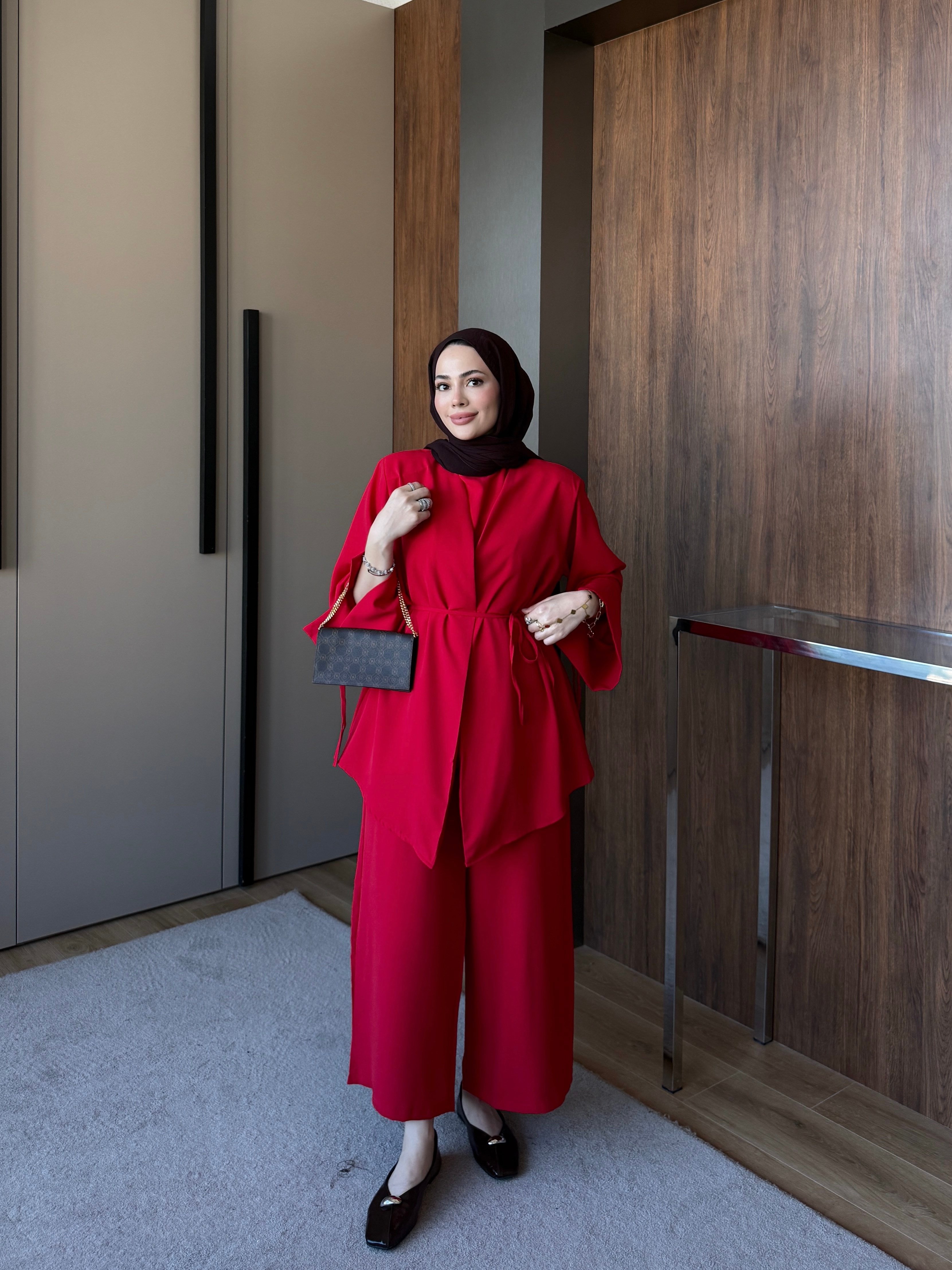 Üçlü Kimono Takım Kırmızı