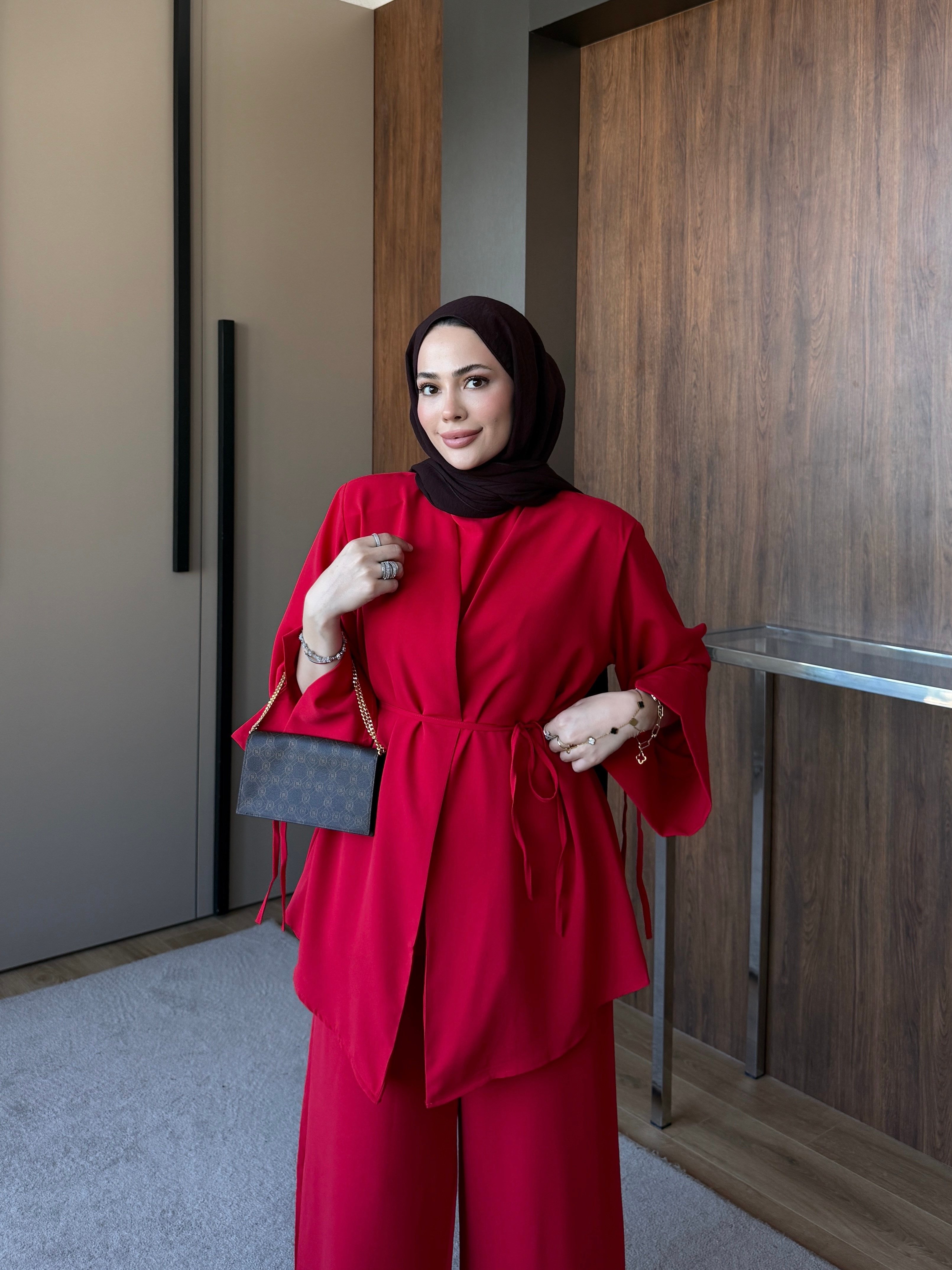 Üçlü Kimono Takım Kırmızı