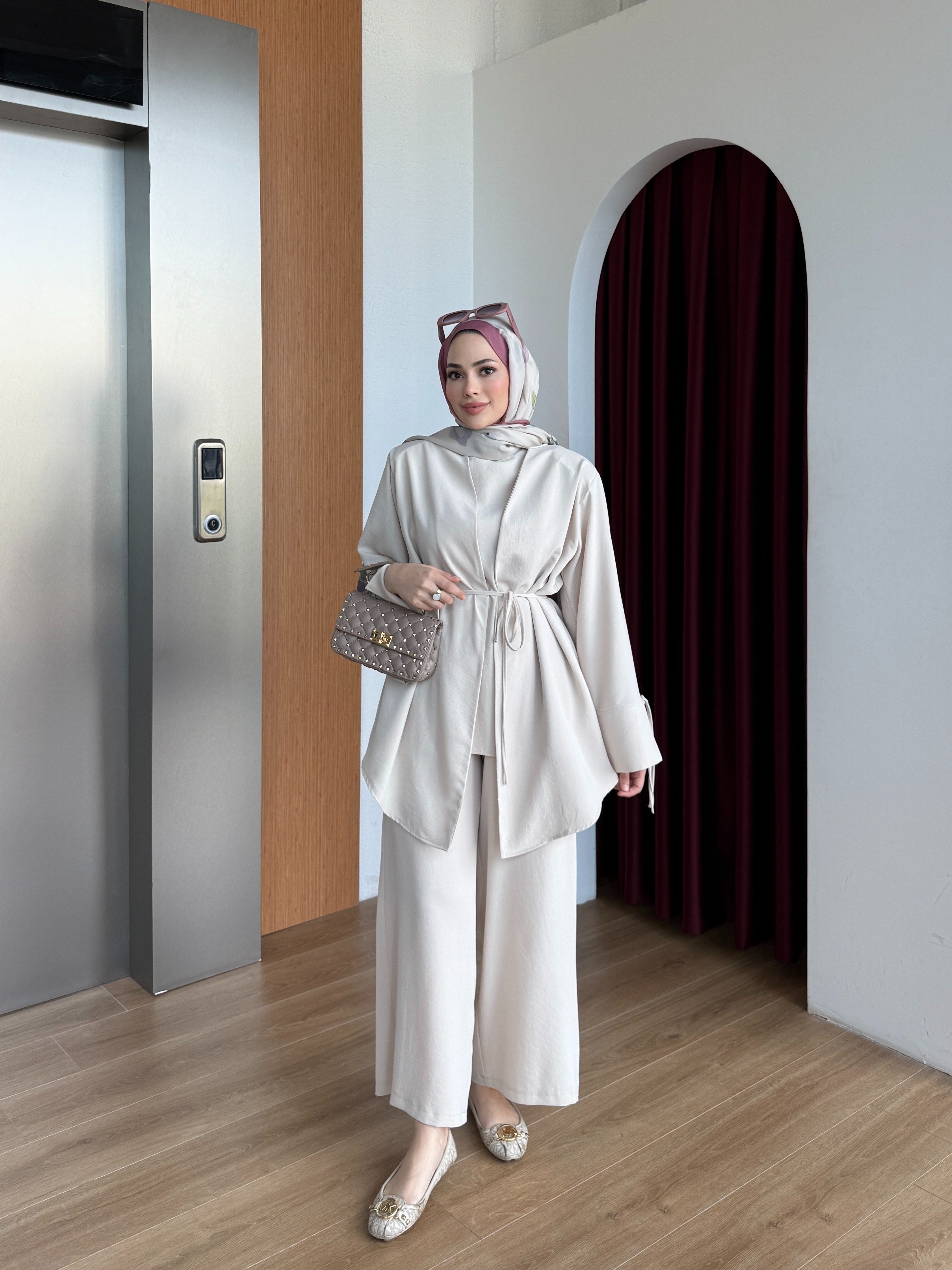 Üçlü Kimono Takım Krem