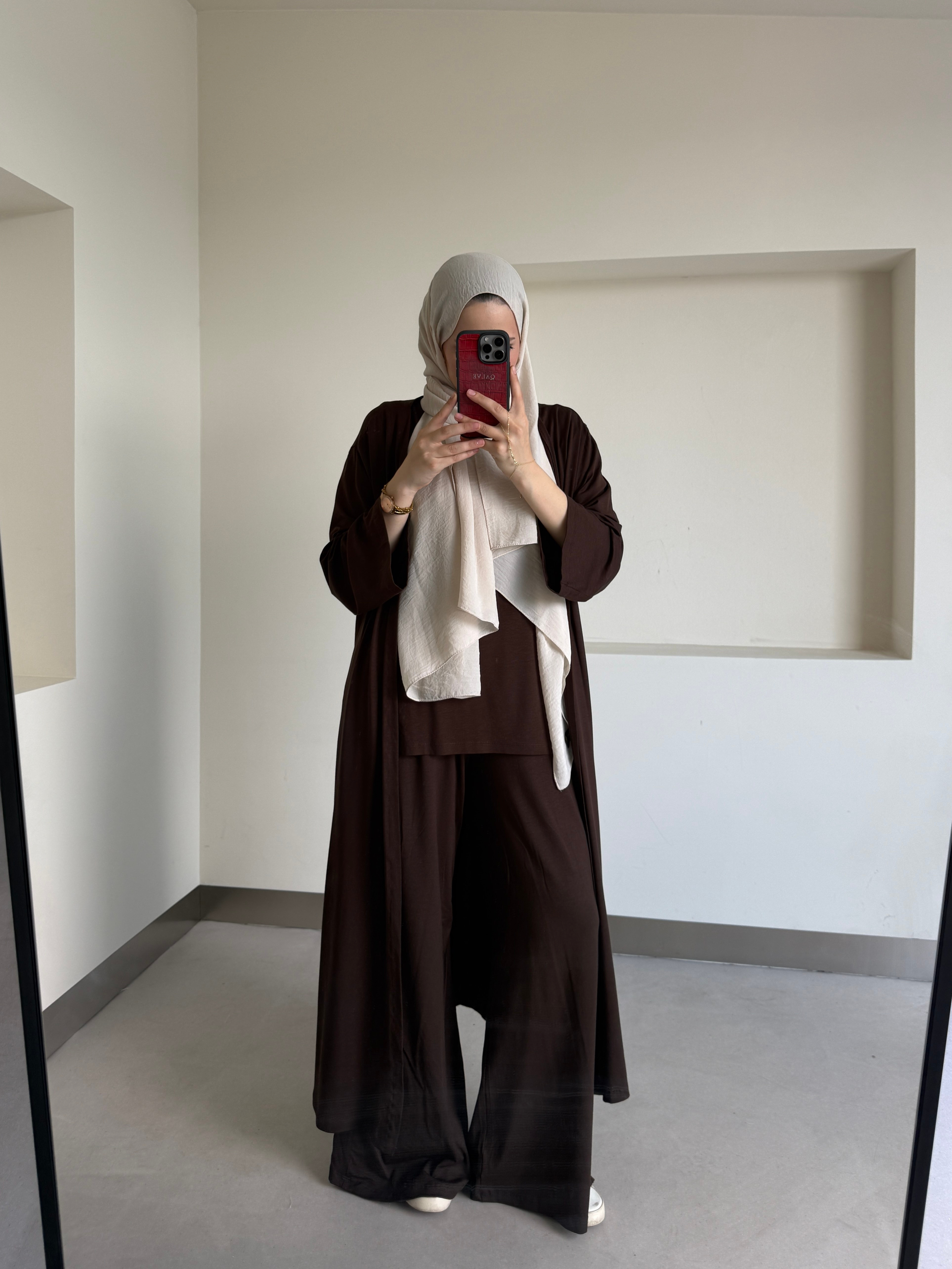 Uzun Kimono Detaylı Üçlü Takım