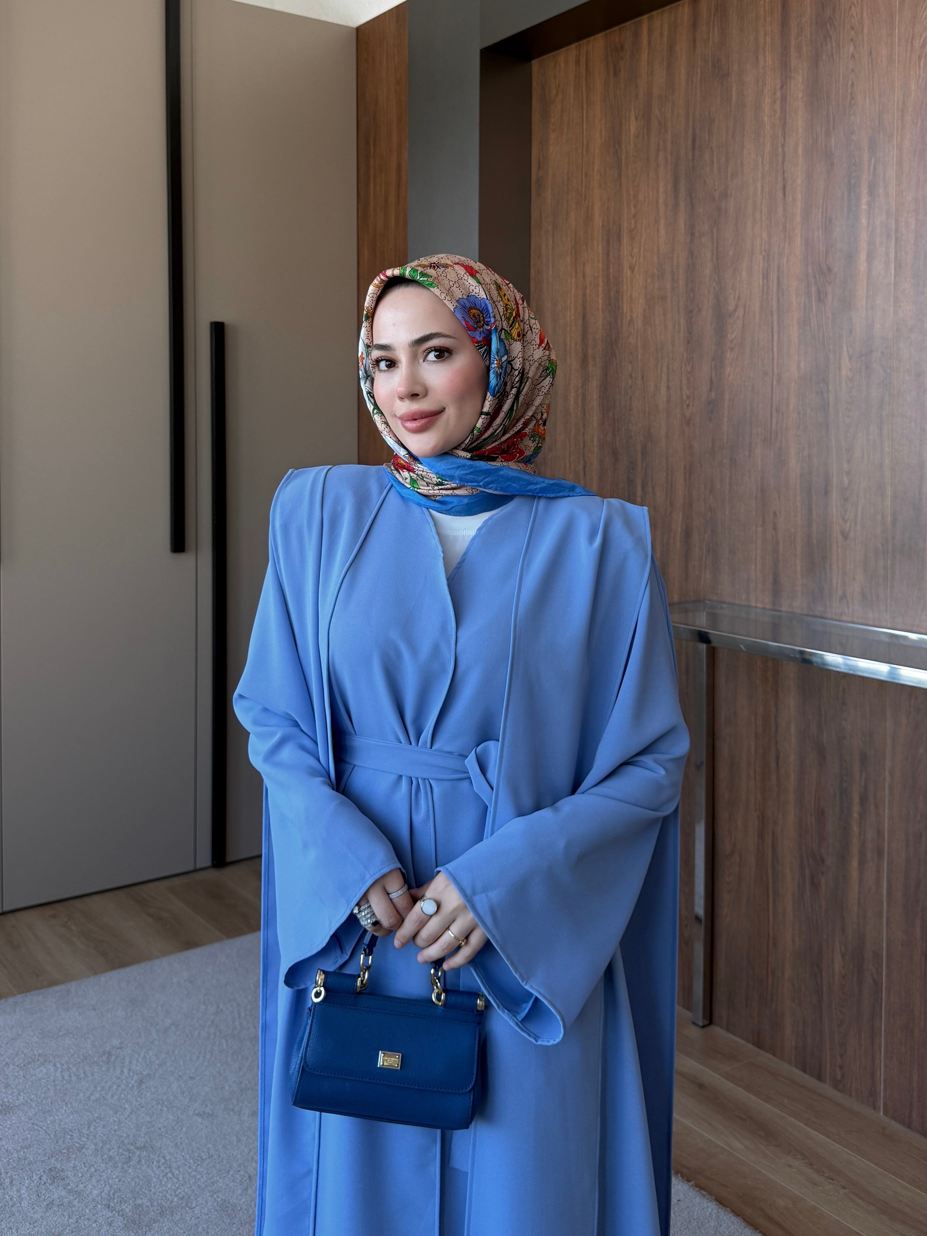 Vatkalı Abaya Takım Mavi