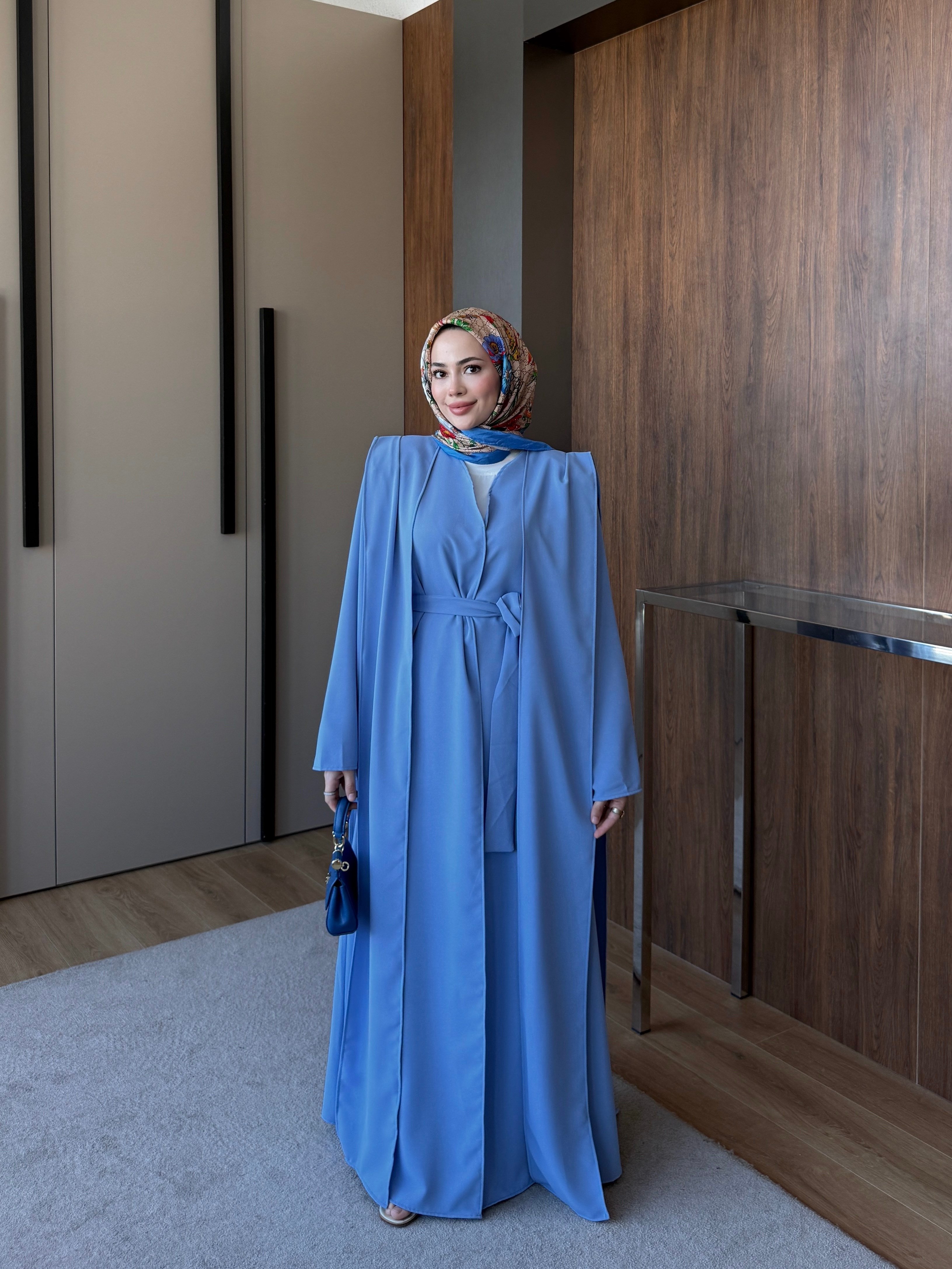 Vatkalı Abaya Takım Mavi
