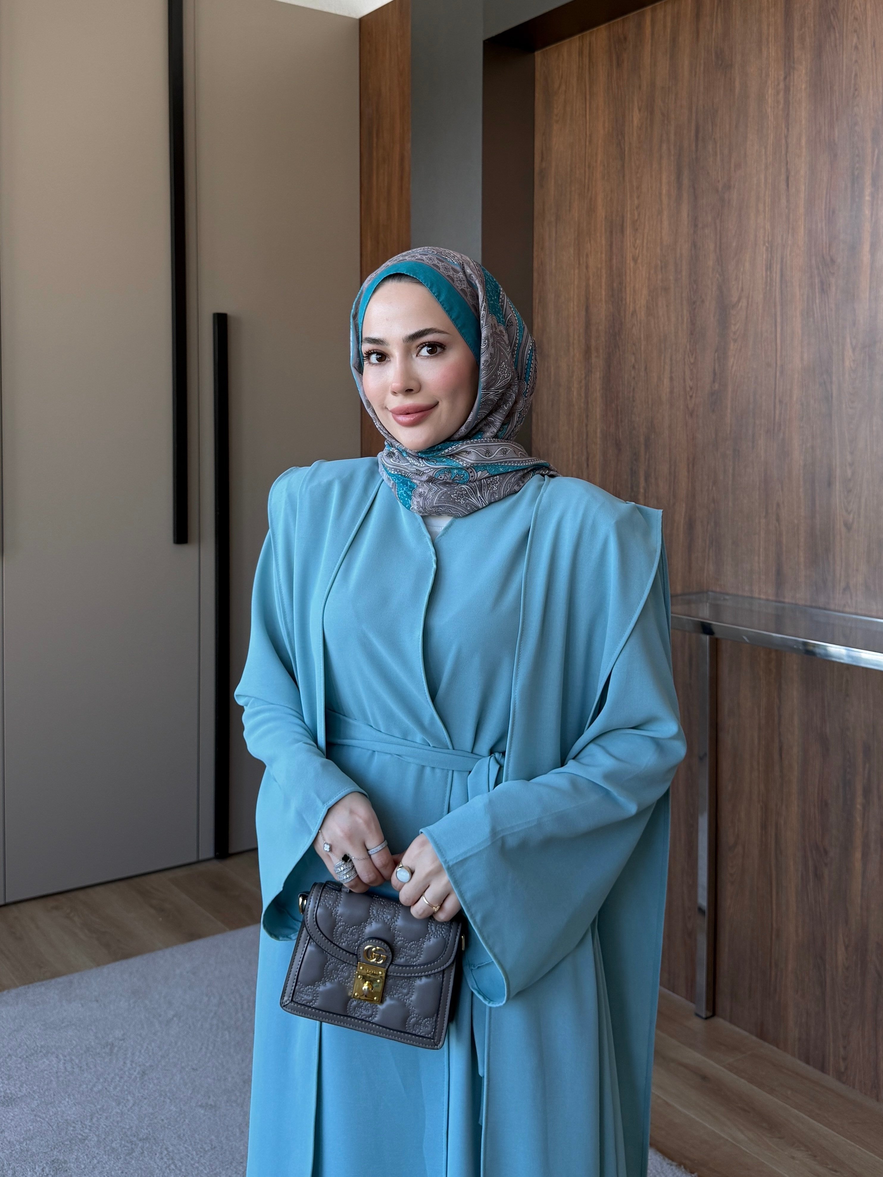 Vatkalı Abaya Takım Turkuaz