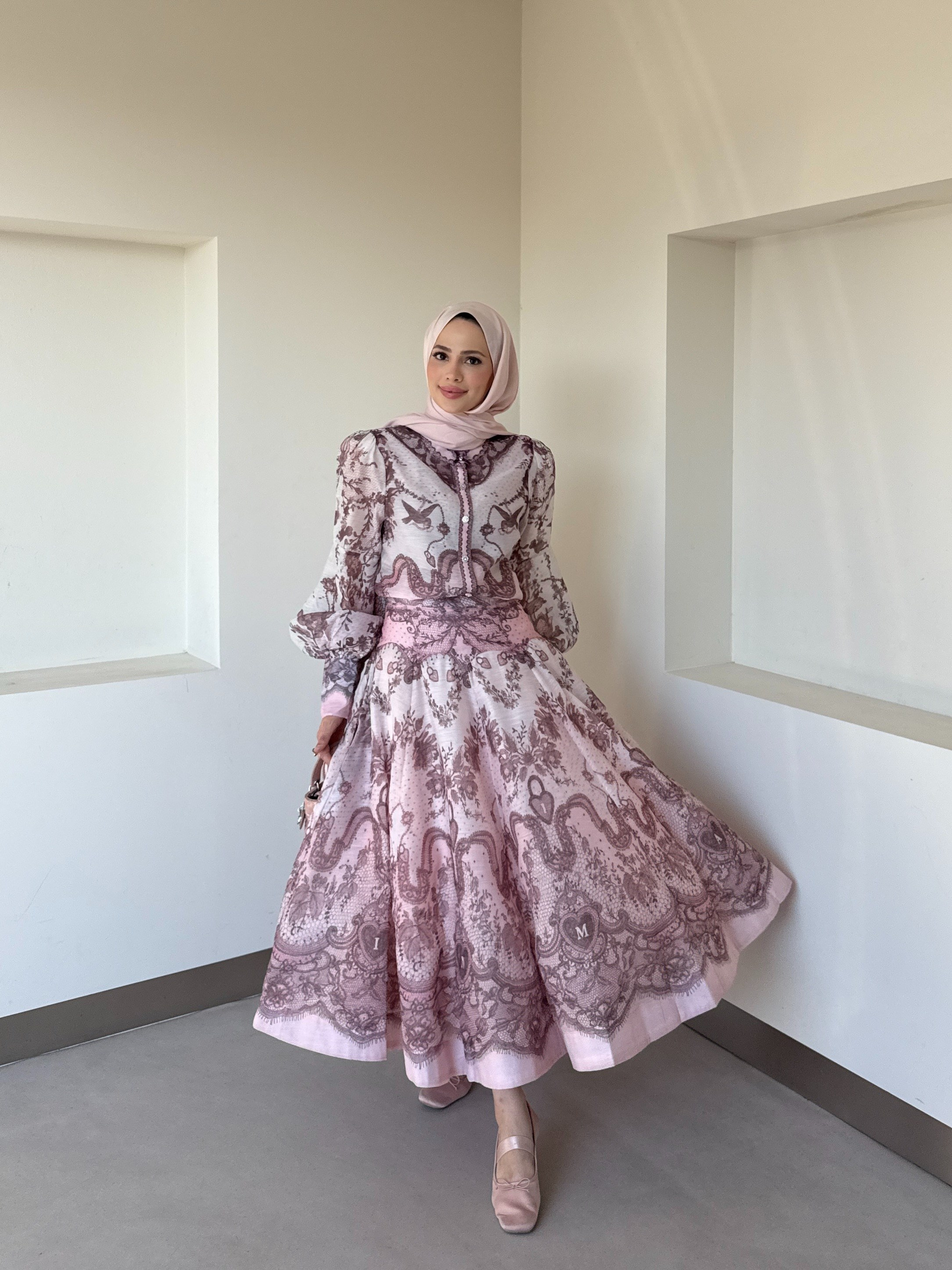 Vintage Esintili Dantel Detaylı Takım Pembe