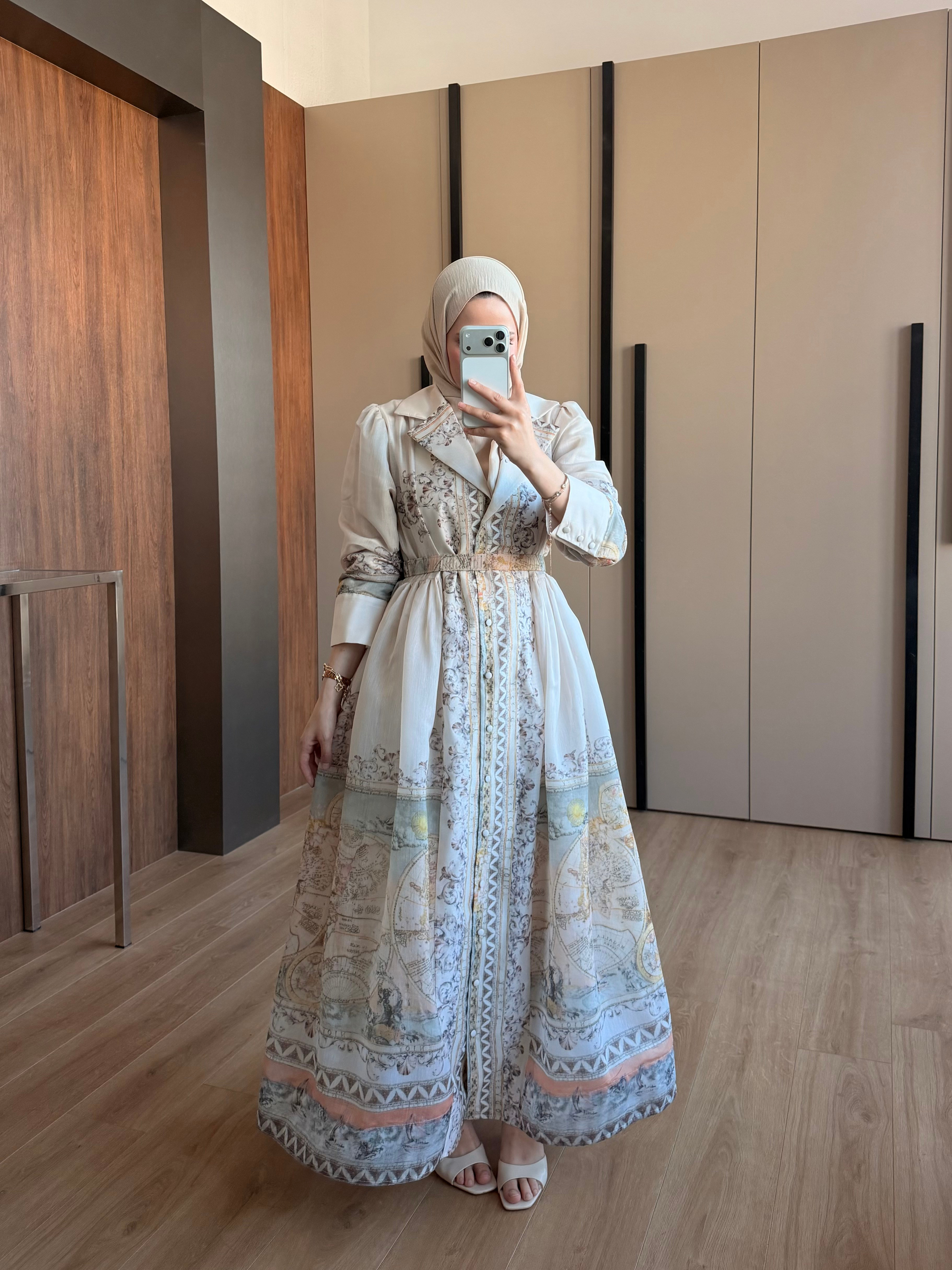 Vual Desen İthal Elbise Gri