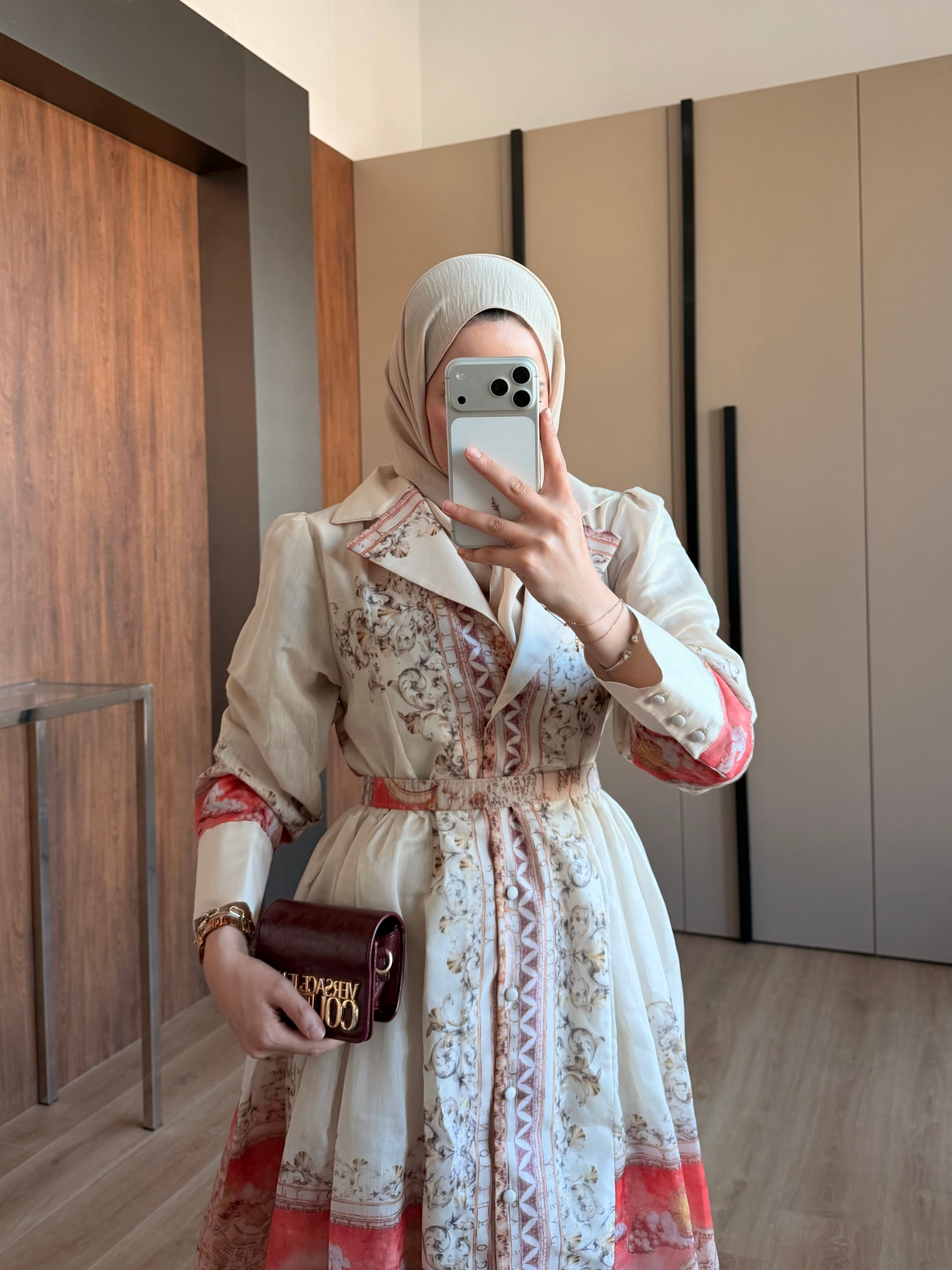 Vual Desen İthal Elbise Kırmızı