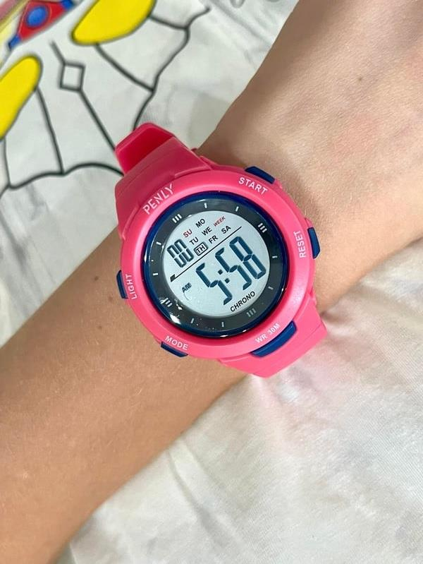 Penly Su Geçirmez Dijital Çocuk Kol Saati 8217 Model Pembe +4 Renk Kronometre-Alarmlı 5ATM 