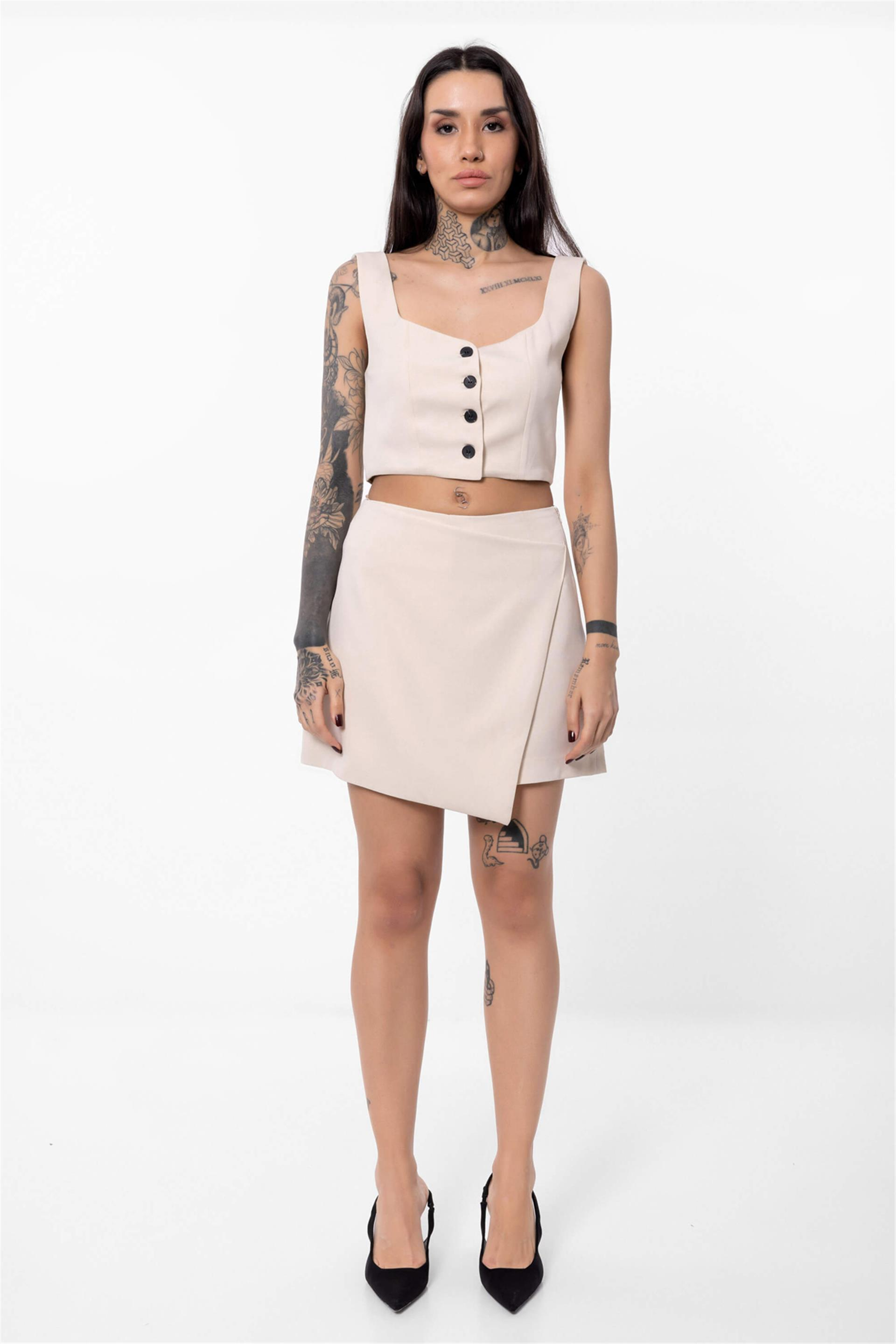 010601 MINI SHORT SKIRT WITH DROPPED FRONT