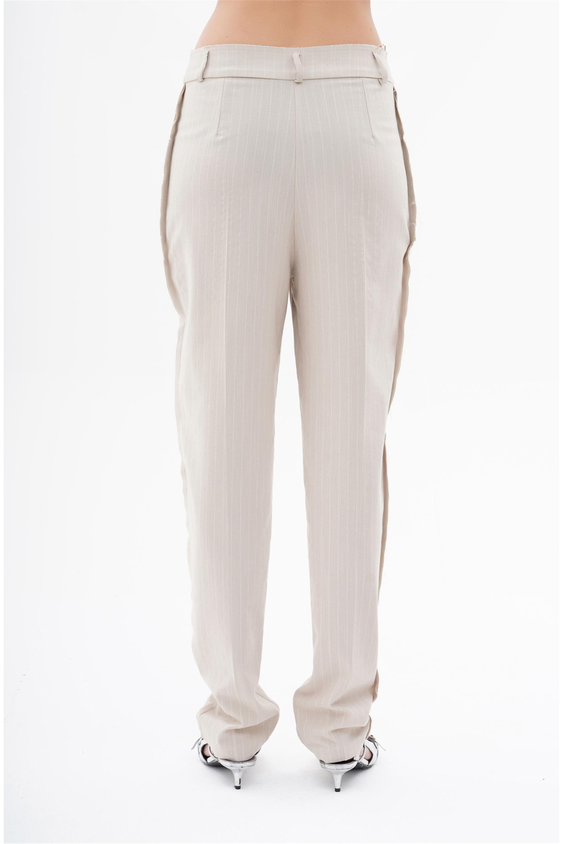 031156 STRIPED PANTS WITH LOW CROTCH AND CUT EDGE