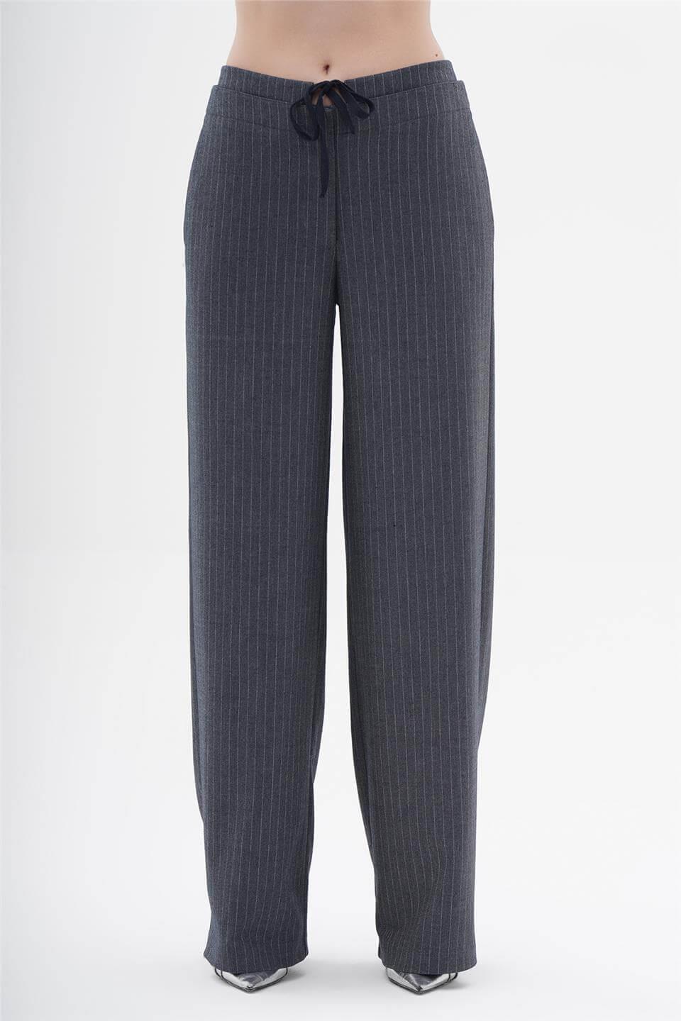 031233 STRIPED PANTS WITH BELT BINDING DETAIL