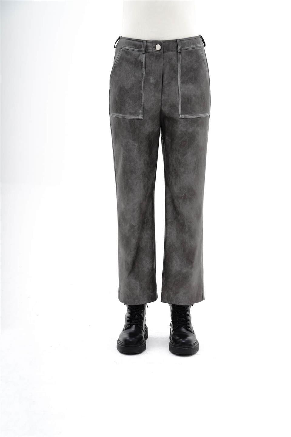 031247 WRIST LENGTH PU-LEATHER PANTS WITH PATCH POCKETS