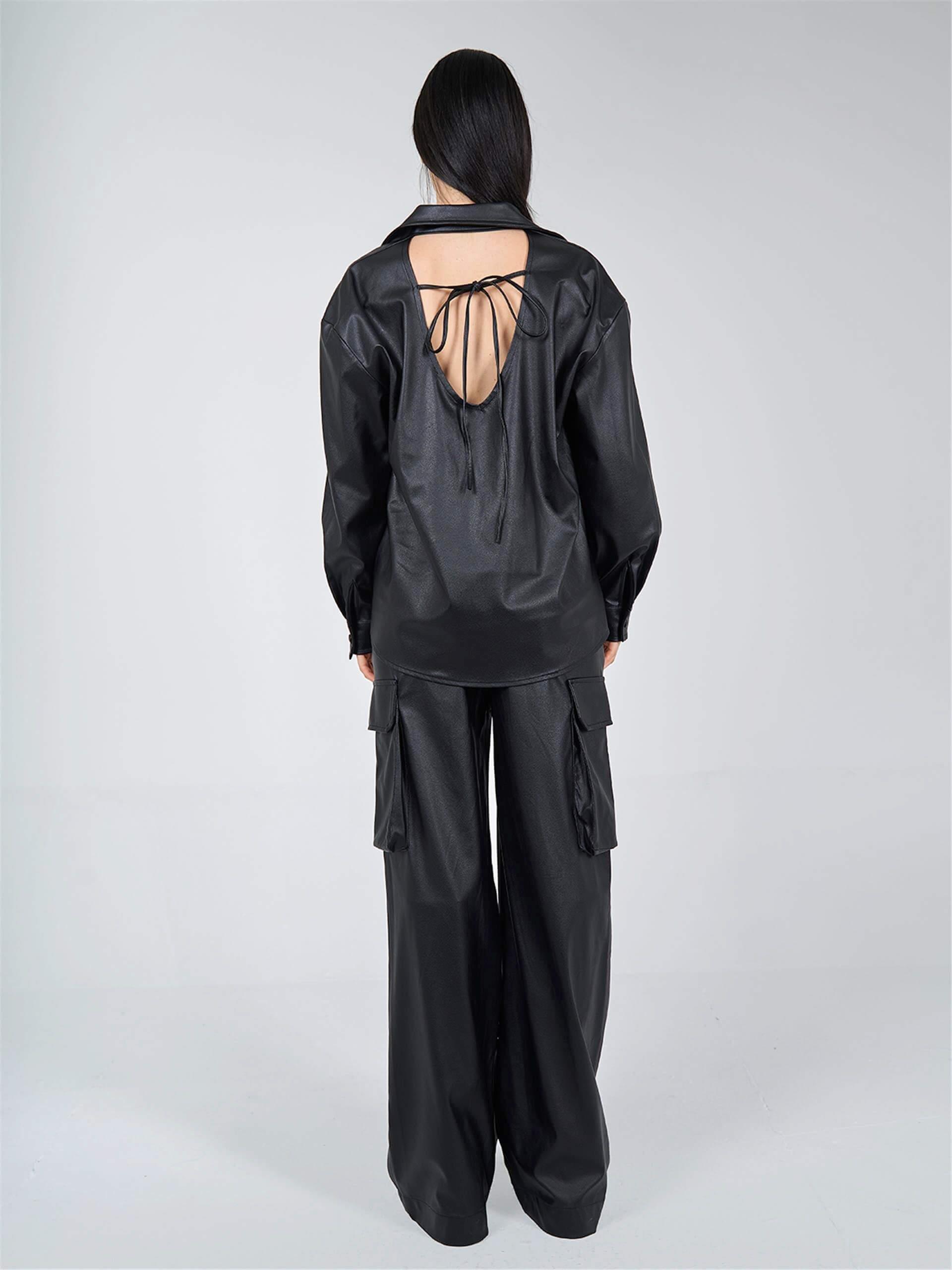 031264 PU - LEATHER CARGO PANTS WITH BIG POCKETS 031250