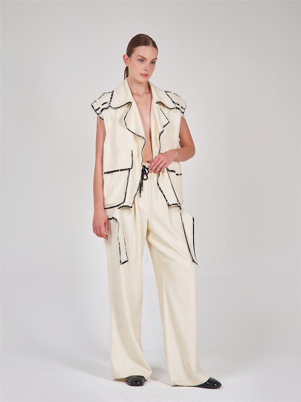 031280 CHANEL FABRIC DRAWSTRING PALAZZO PANTS WITH DESTROYED EDGES