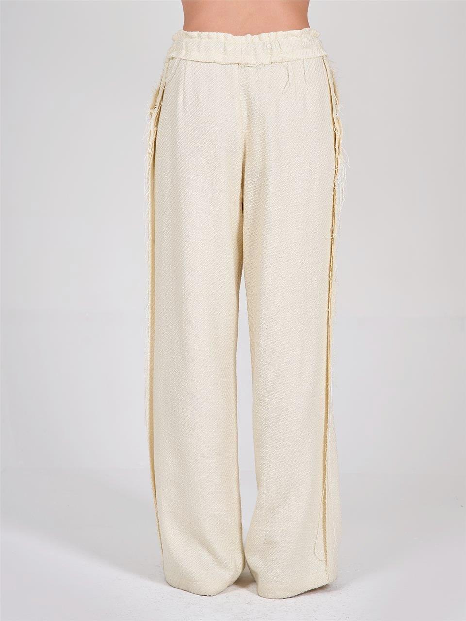 031280 CHANEL FABRIC DRAWSTRING PALAZZO PANTS WITH DESTROYED EDGES