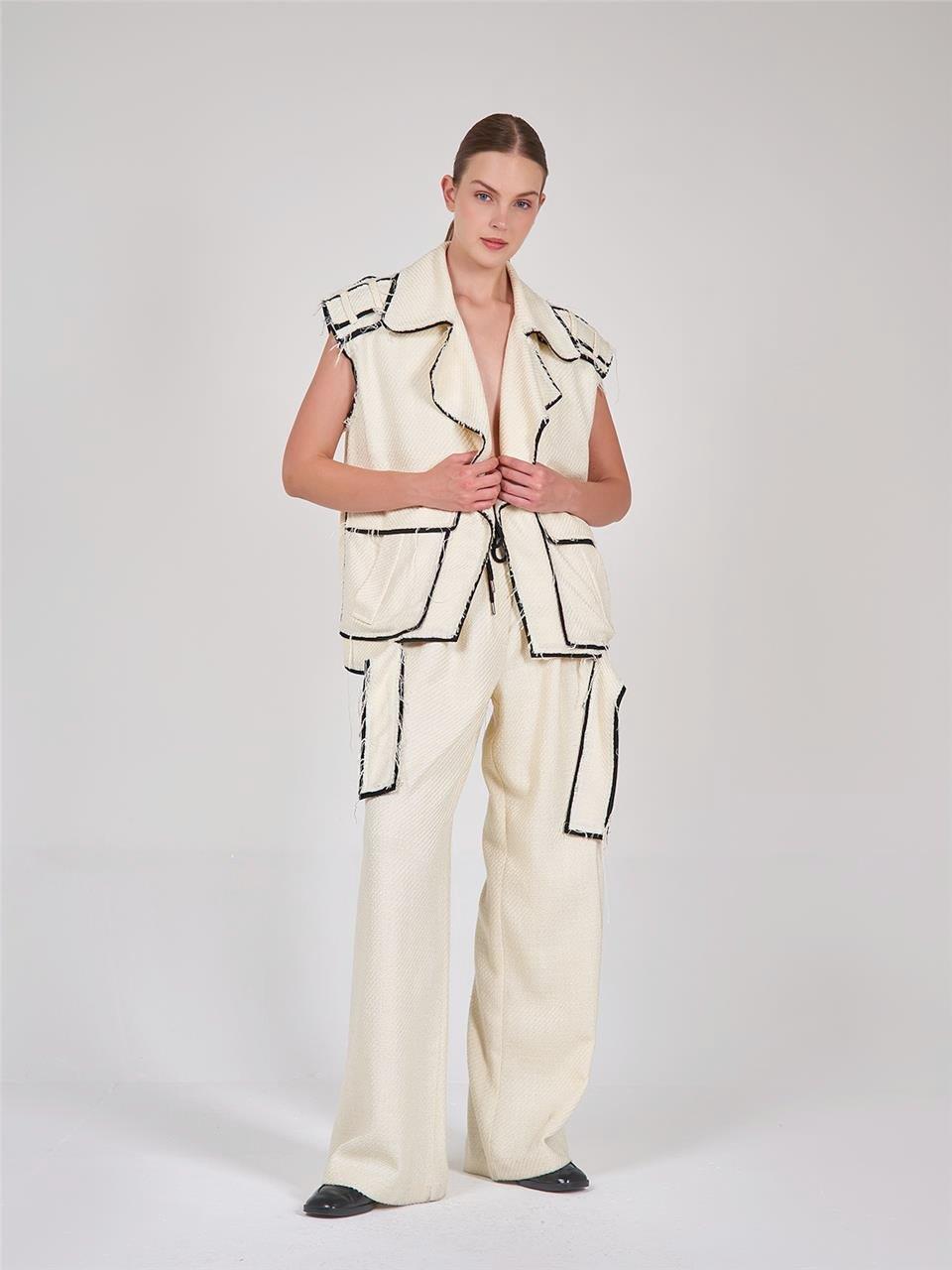 031280 CHANEL FABRIC DRAWSTRING PALAZZO PANTS WITH DESTROYED EDGES