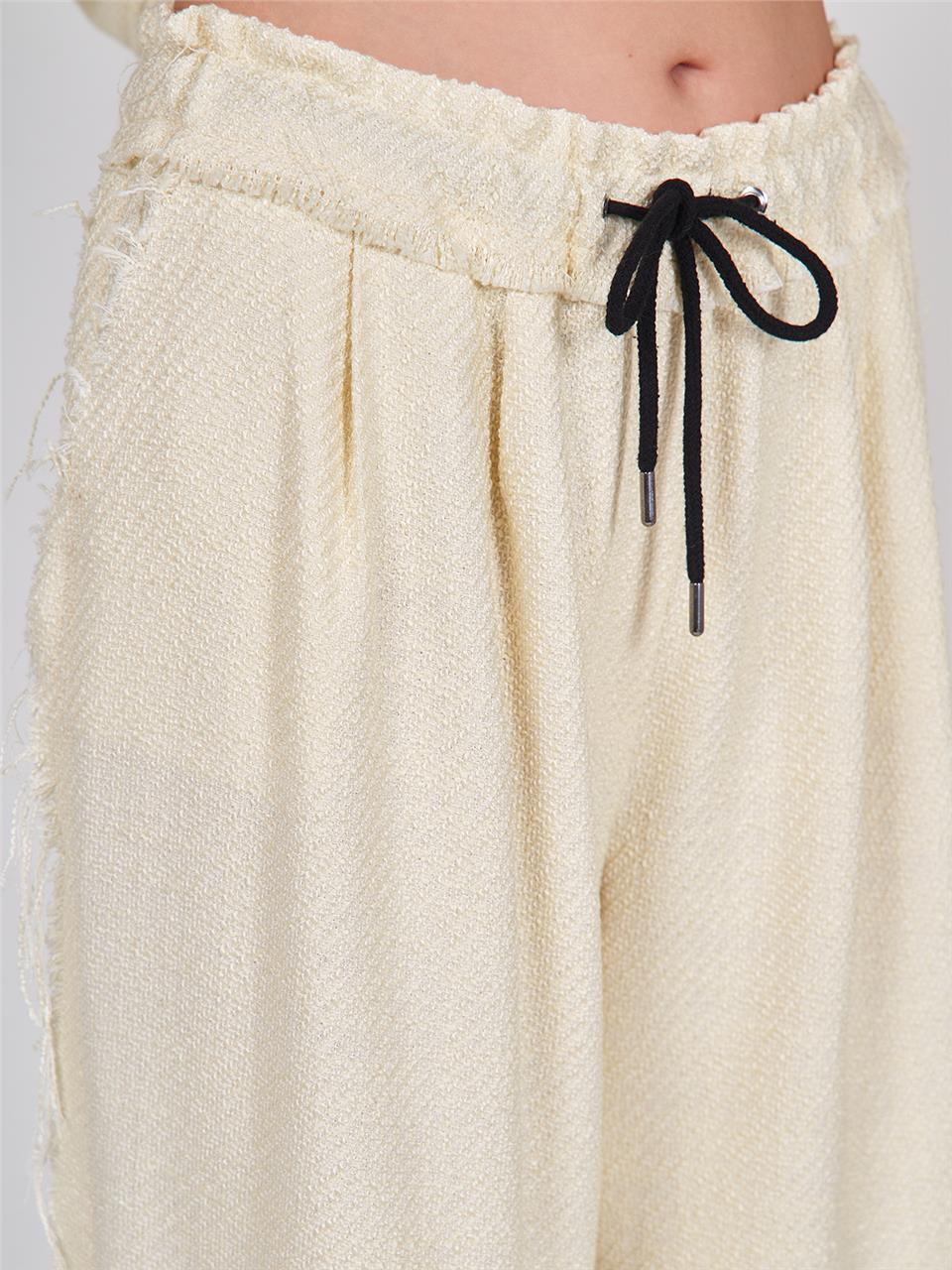 031280 CHANEL FABRIC DRAWSTRING PALAZZO PANTS WITH DESTROYED EDGES