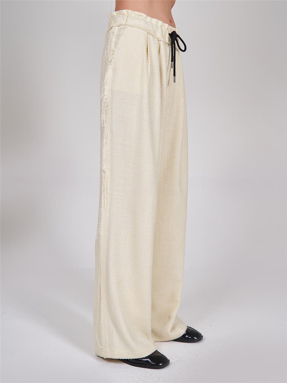 031280 CHANEL FABRIC DRAWSTRING PALAZZO PANTS WITH DESTROYED EDGES