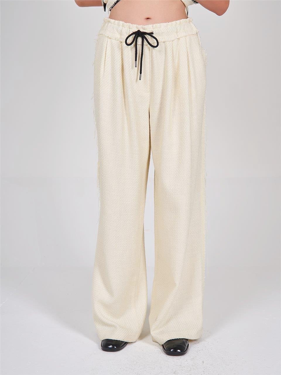 031280 CHANEL FABRIC DRAWSTRING PALAZZO PANTS WITH DESTROYED EDGES