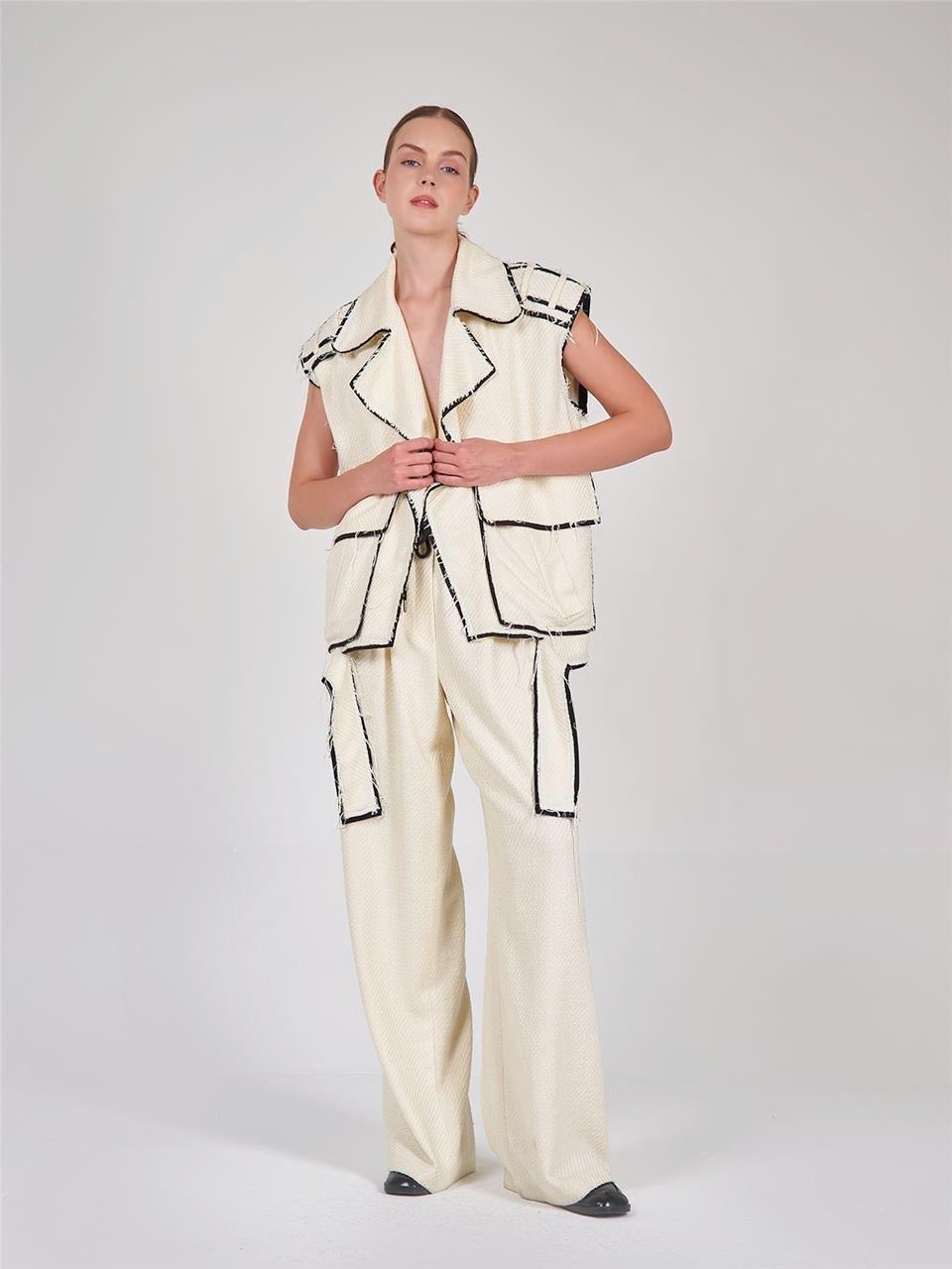 031280 CHANEL FABRIC DRAWSTRING PALAZZO PANTS WITH DESTROYED EDGES