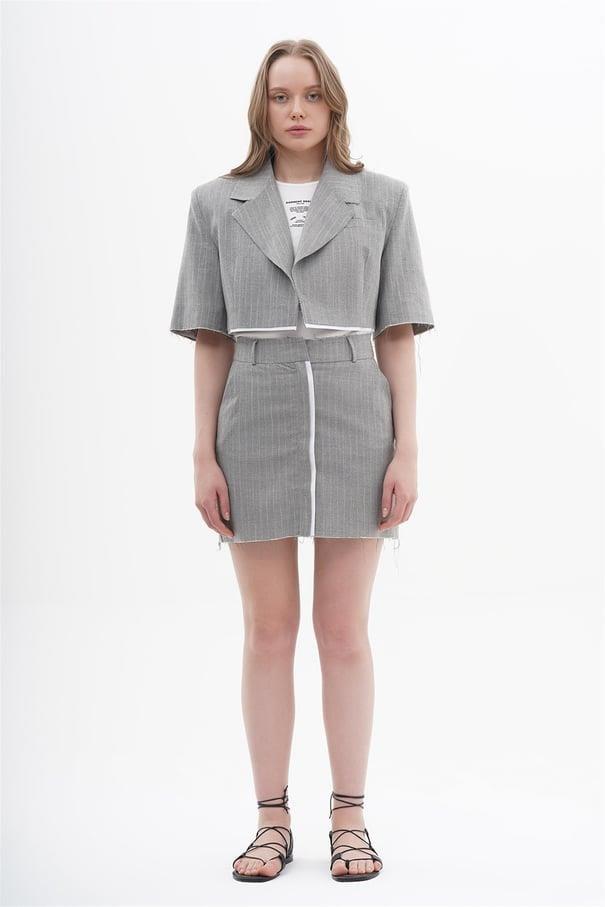 040839 STRIPED MINI SKIRT WITH CUT EDGES