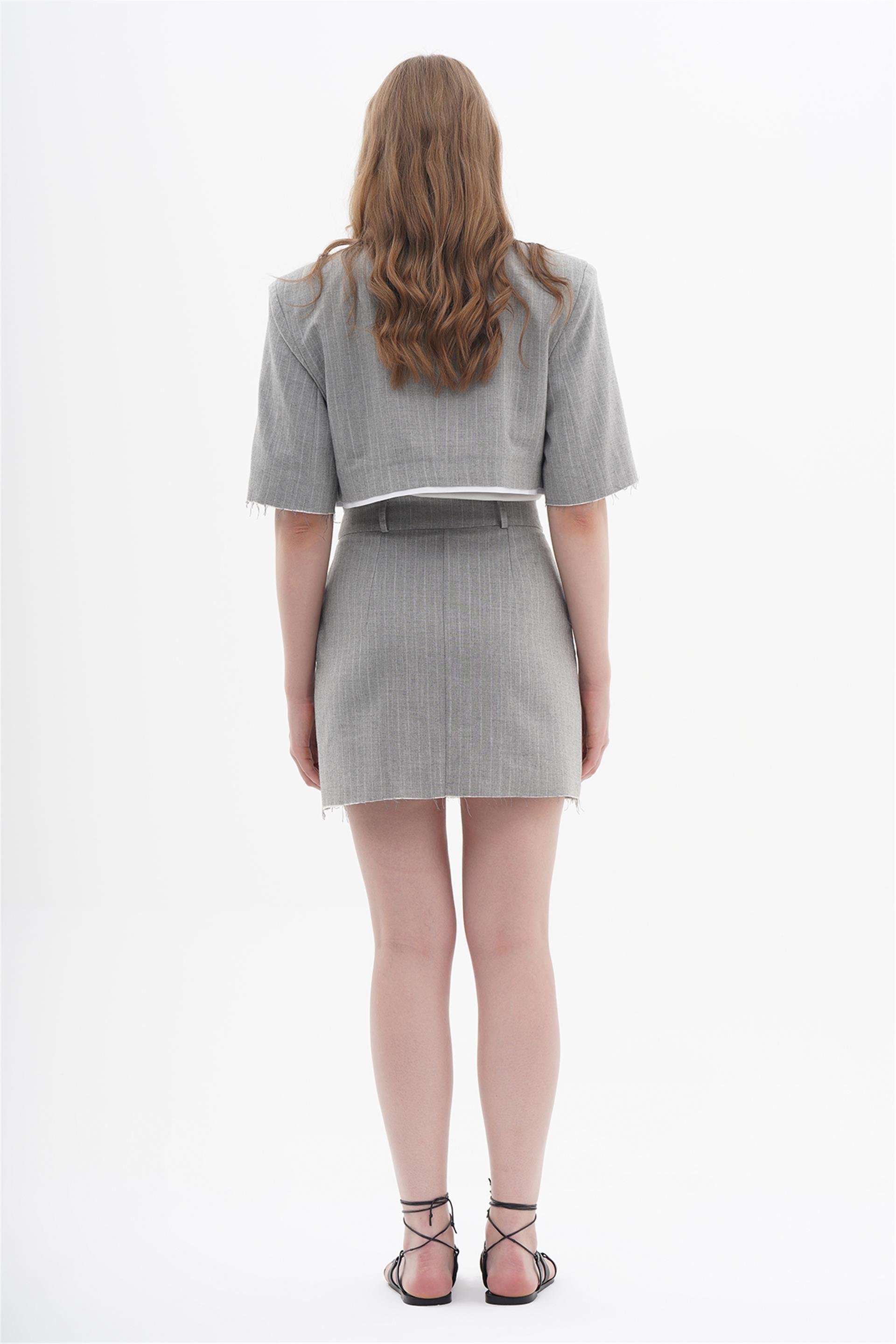 040839 STRIPED MINI SKIRT WITH CUT EDGES