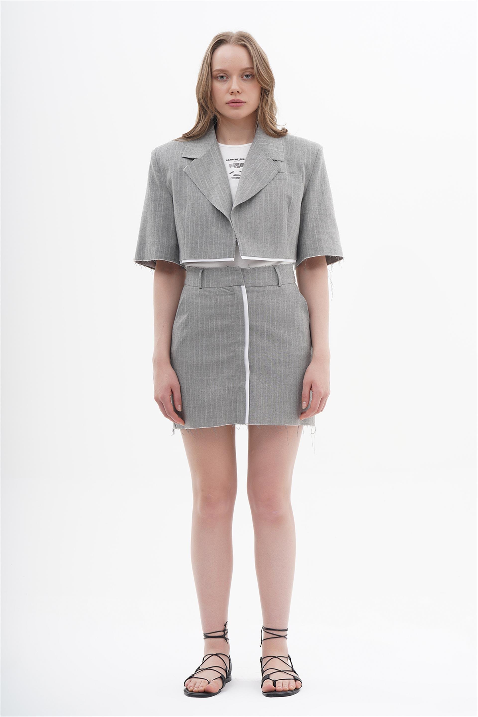 040839 STRIPED MINI SKIRT WITH CUT EDGES
