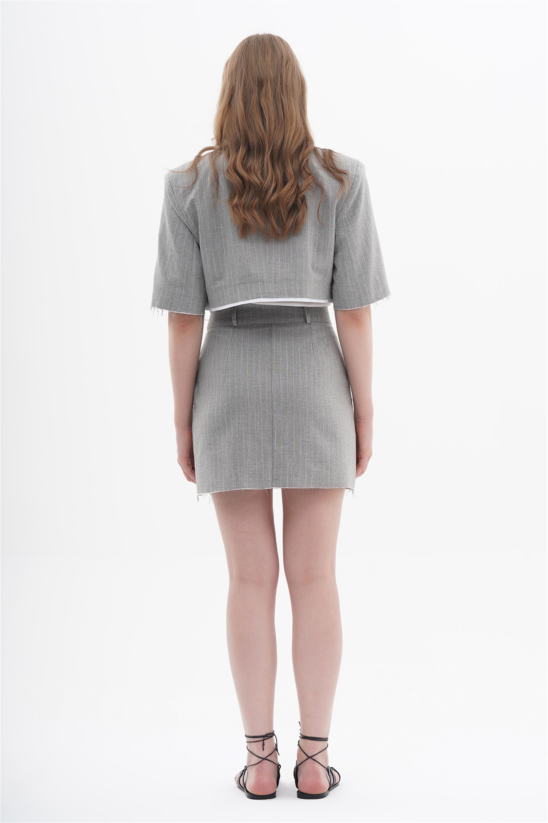 040839 STRIPED MINI SKIRT WITH CUT EDGES