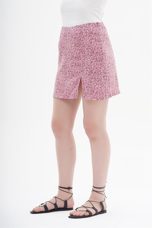 040845 FLORAL PRINTED MINI SKIRT WITH SLIT