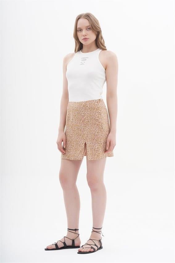040845 FLORAL PRINTED MINI SKIRT WITH SLIT