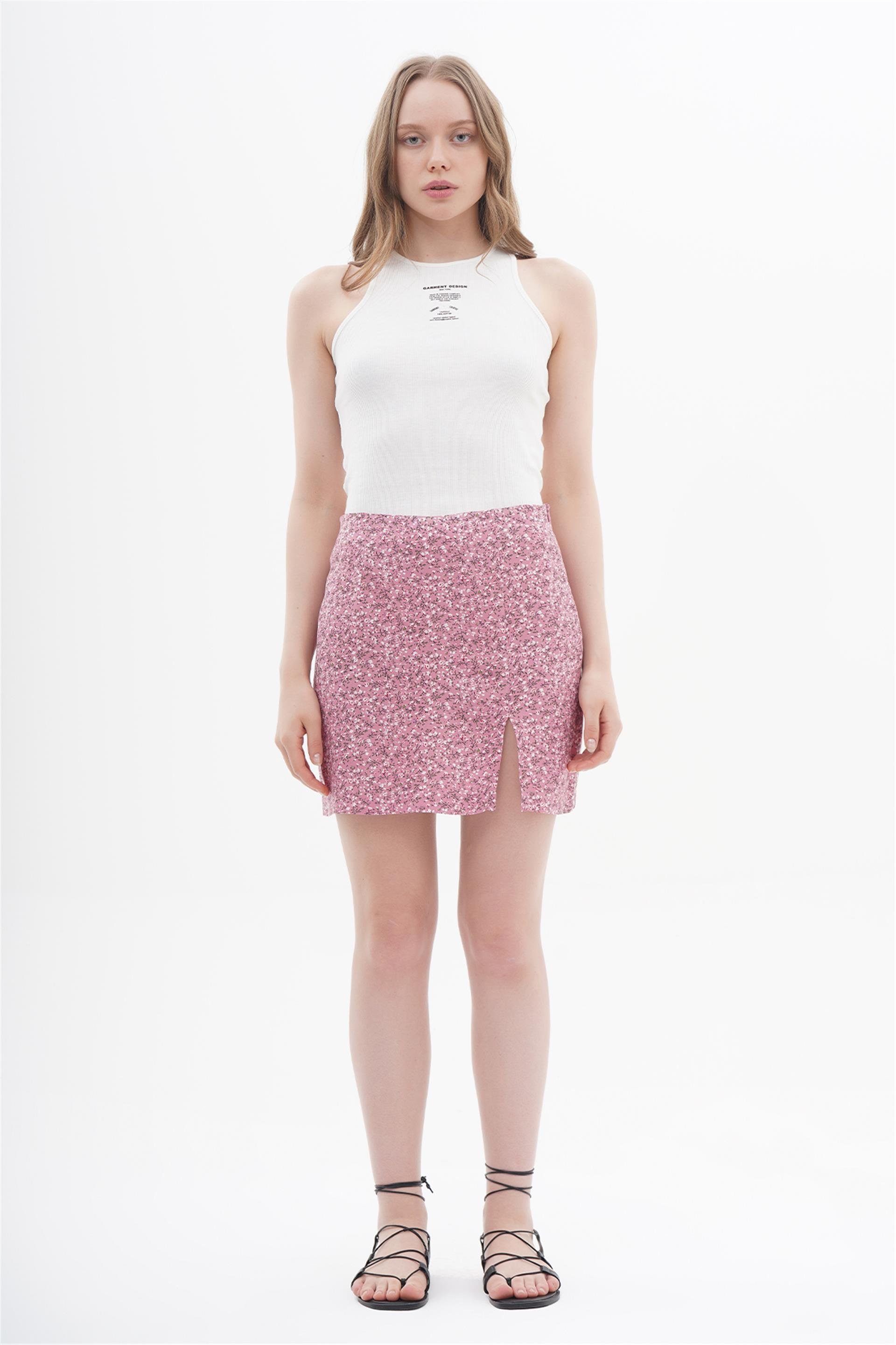 040845 FLORAL PRINTED MINI SKIRT WITH SLIT