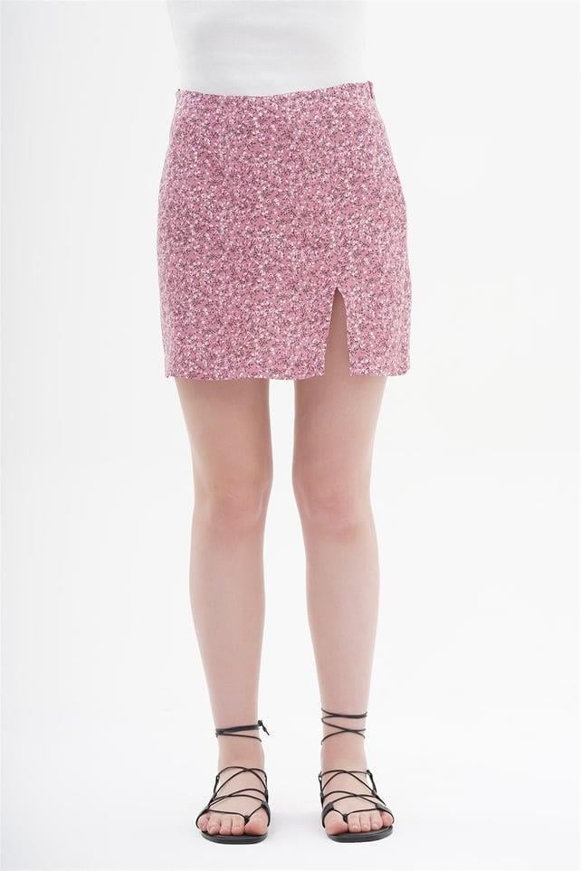 040845 FLORAL PRINTED MINI SKIRT WITH SLIT