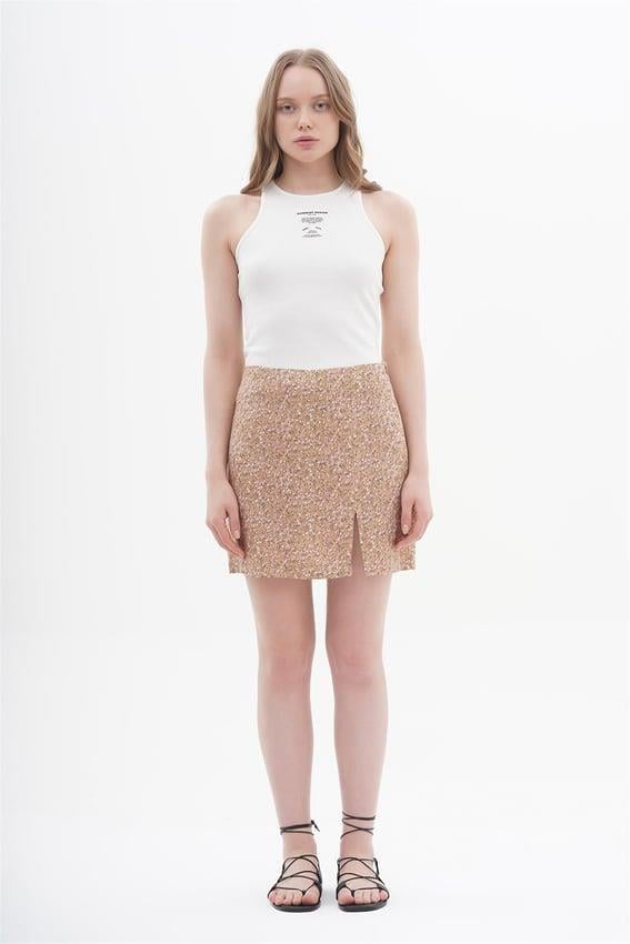 040845 FLORAL PRINTED MINI SKIRT WITH SLIT