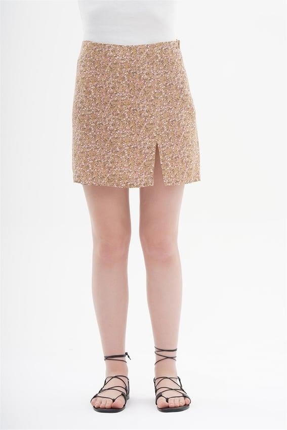040845 FLORAL PRINTED MINI SKIRT WITH SLIT