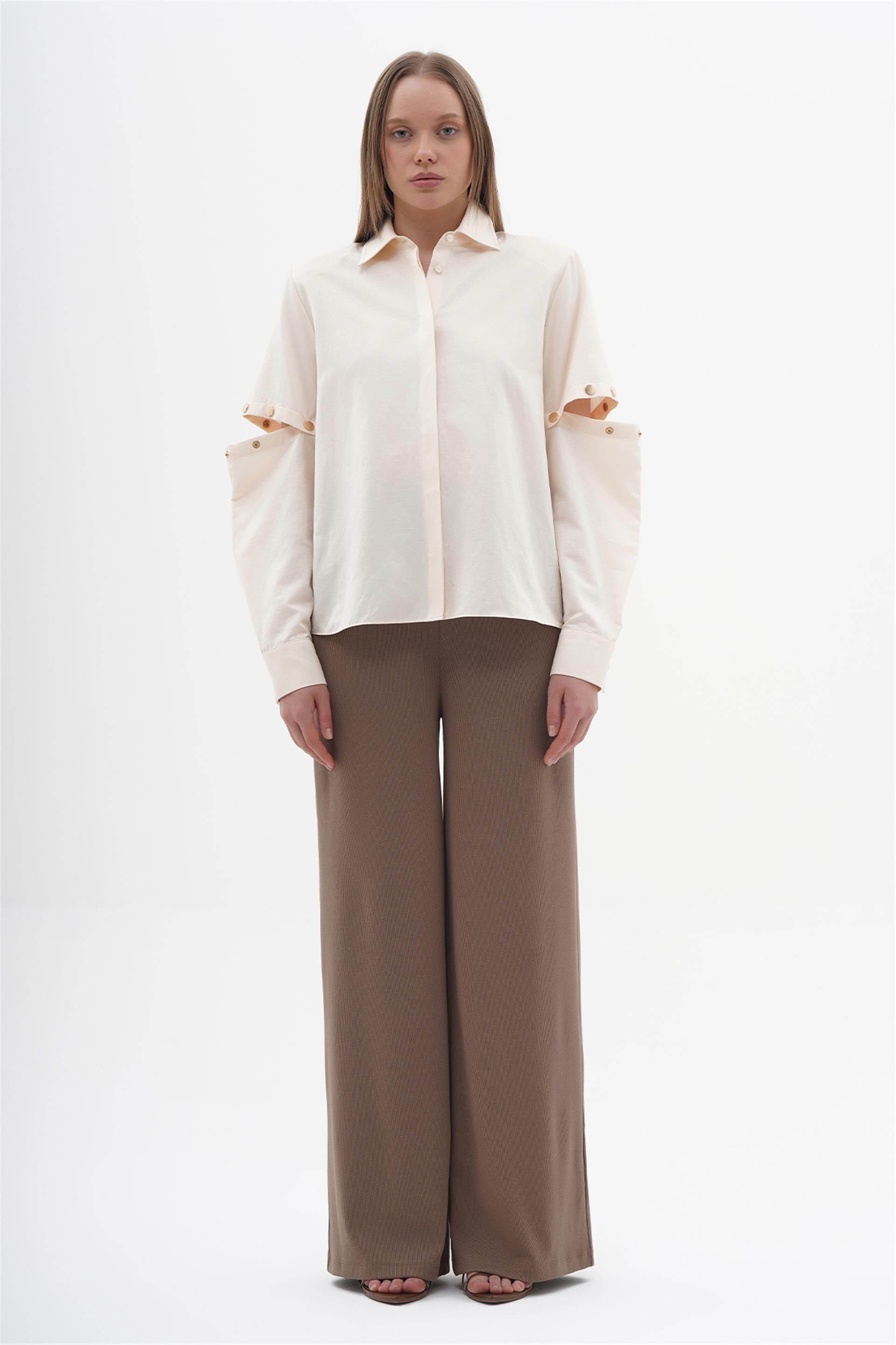 080508 LONG SLEEVE BLOUSE WITH PRESS BUTTON DETAIL