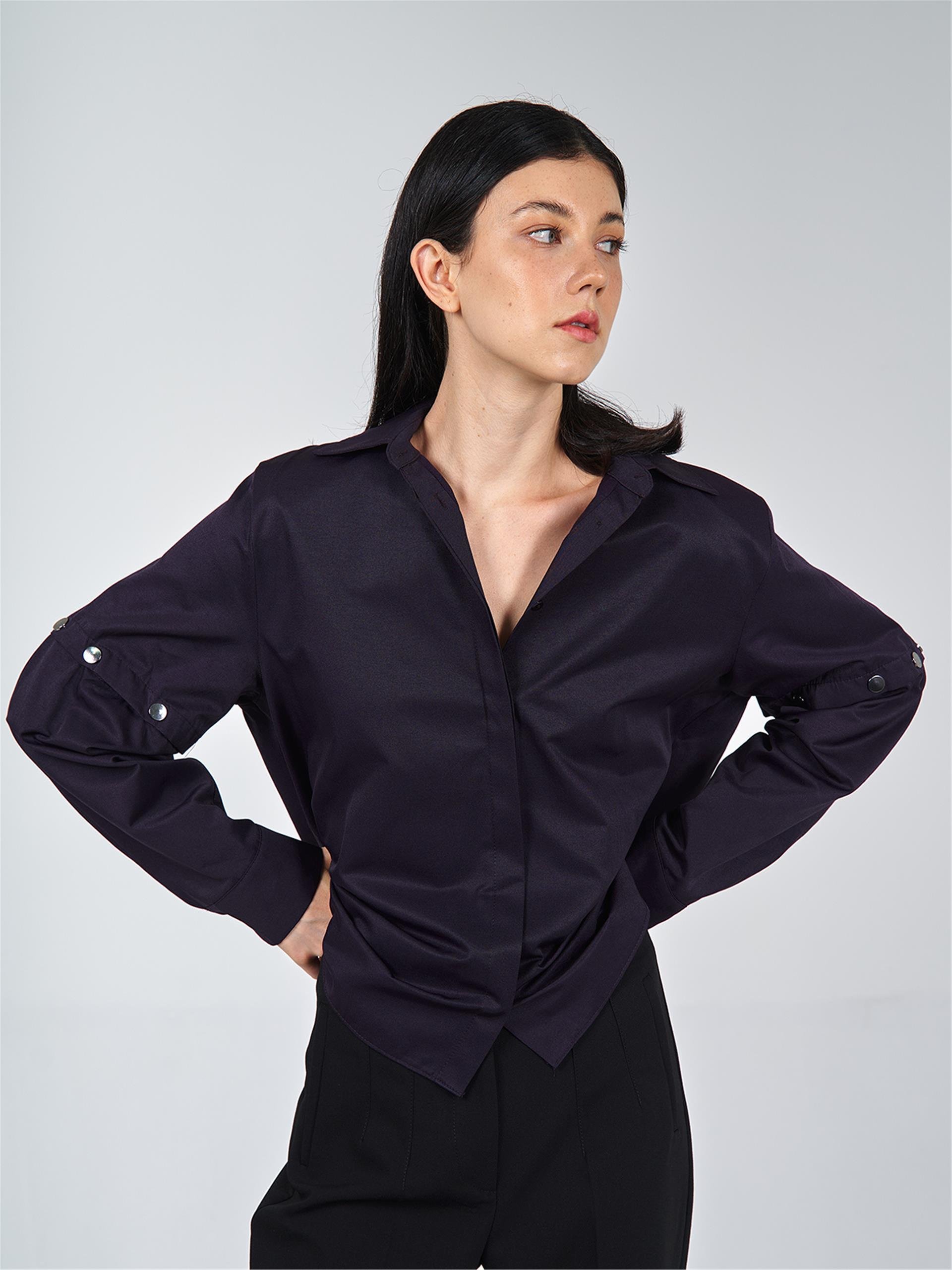 080508 LONG SLEEVE BLOUSE WITH PRESS BUTTON DETAIL