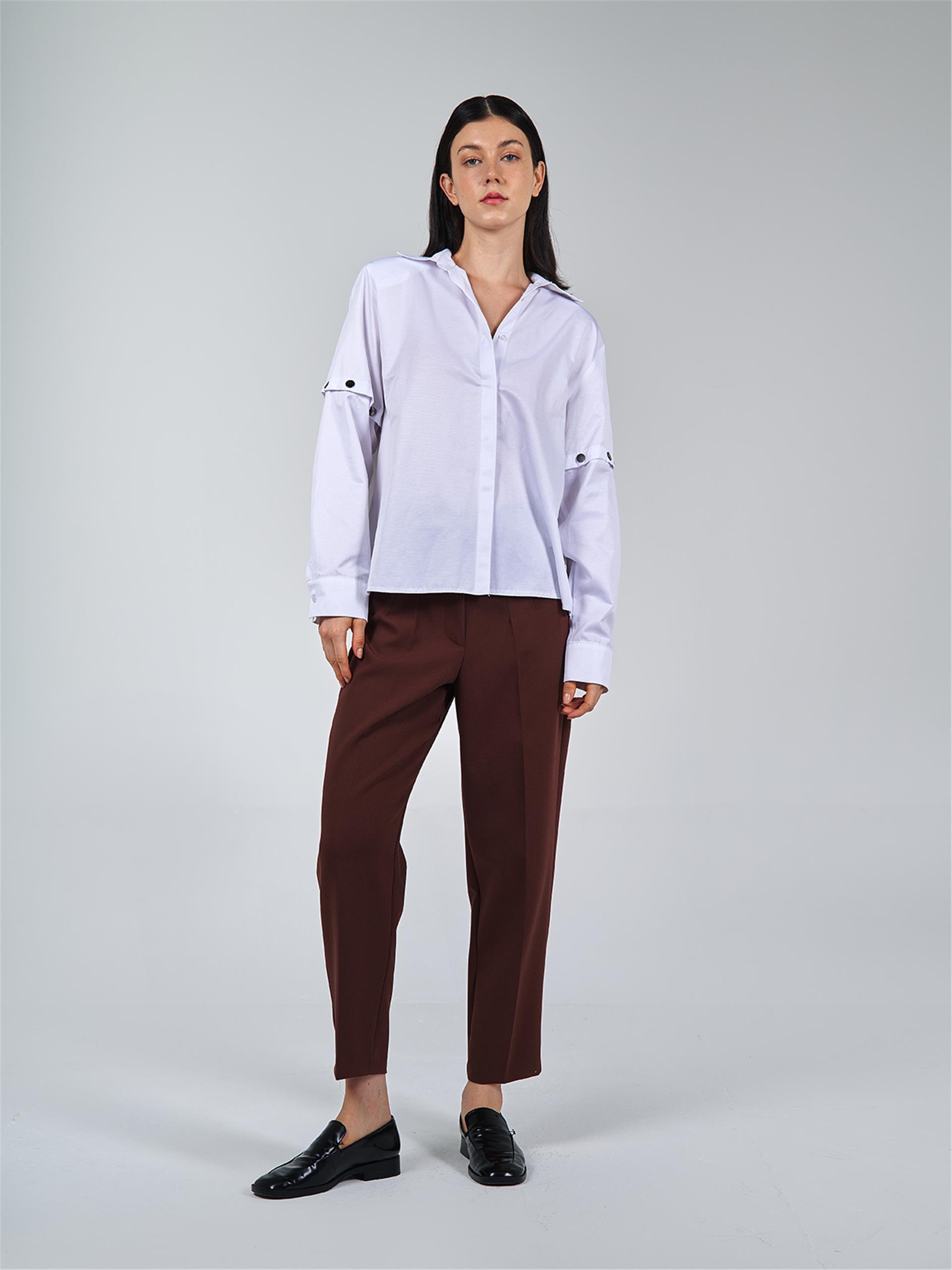 080508 LONG SLEEVE BLOUSE WITH PRESS BUTTON DETAIL