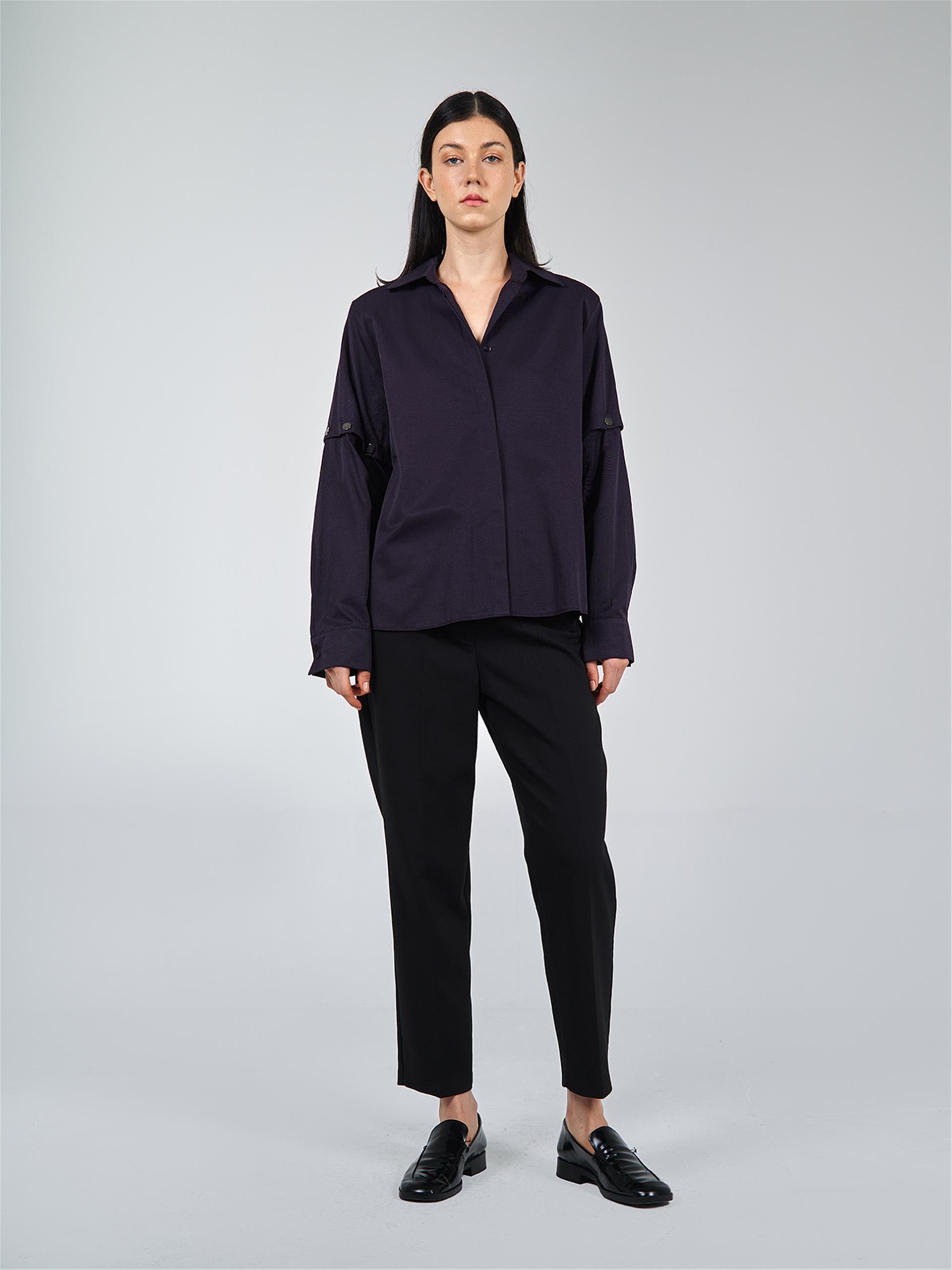 080508 LONG SLEEVE BLOUSE WITH PRESS BUTTON DETAIL