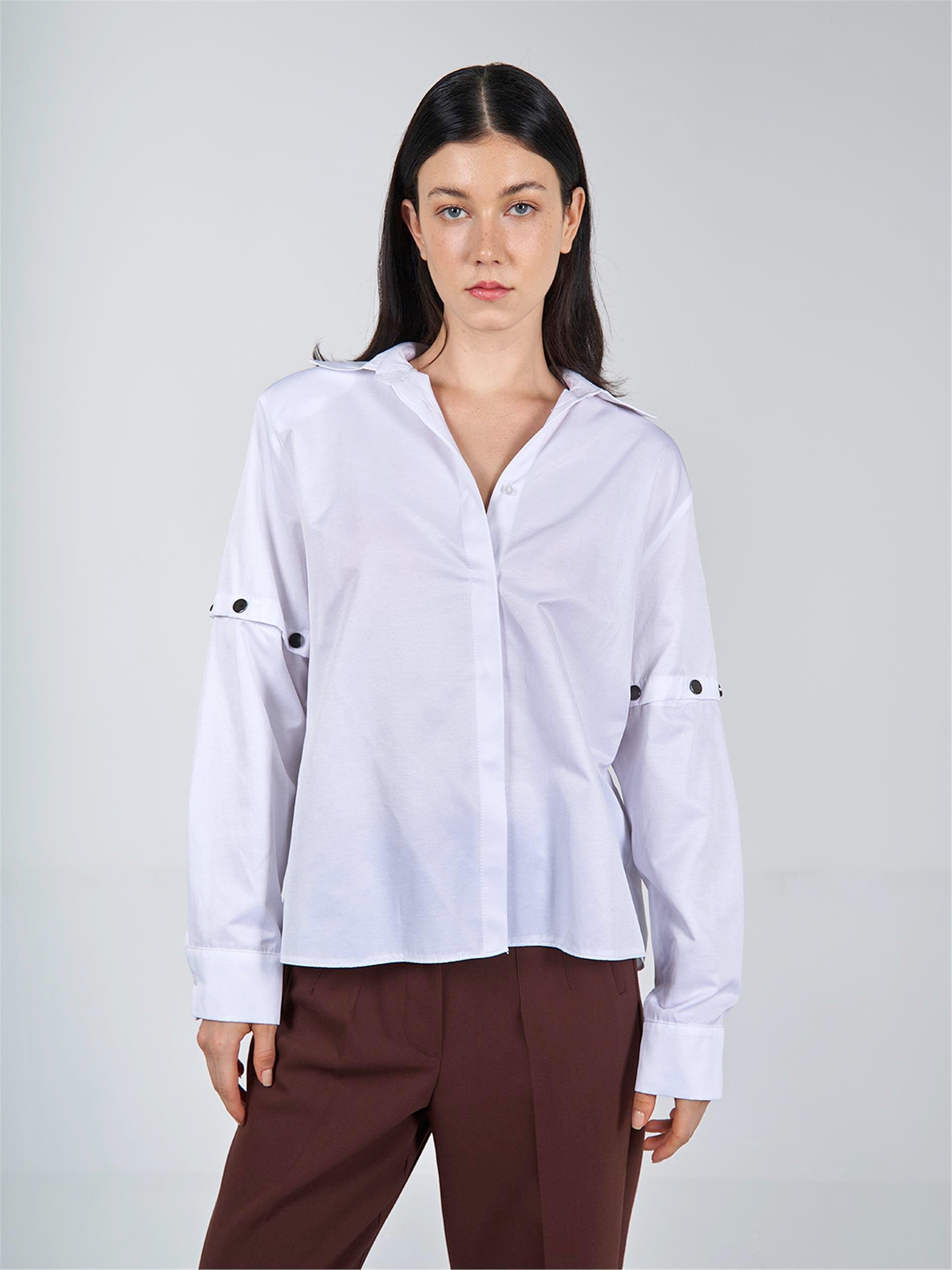 080508 LONG SLEEVE BLOUSE WITH PRESS BUTTON DETAIL