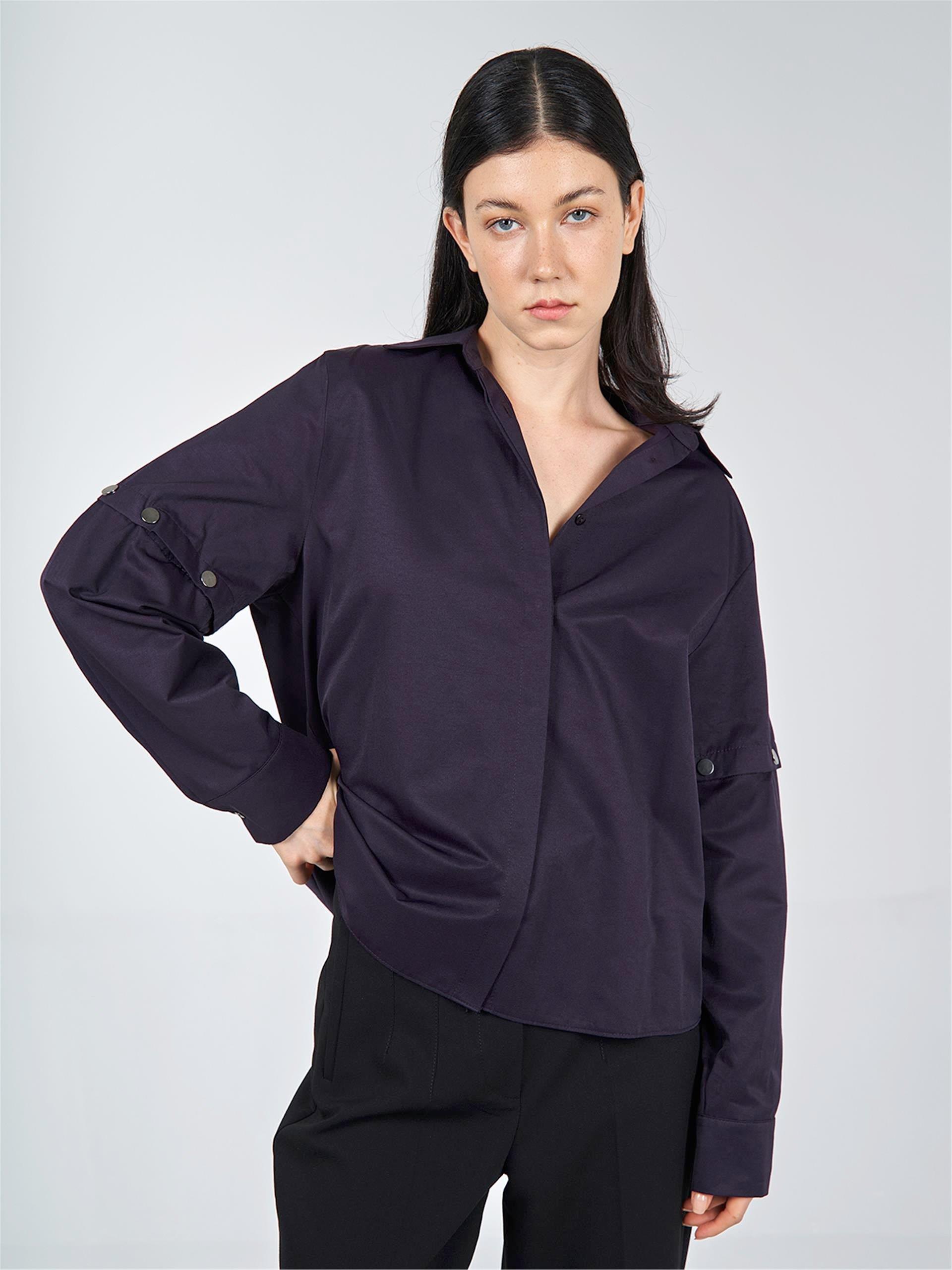 080508 LONG SLEEVE BLOUSE WITH PRESS BUTTON DETAIL