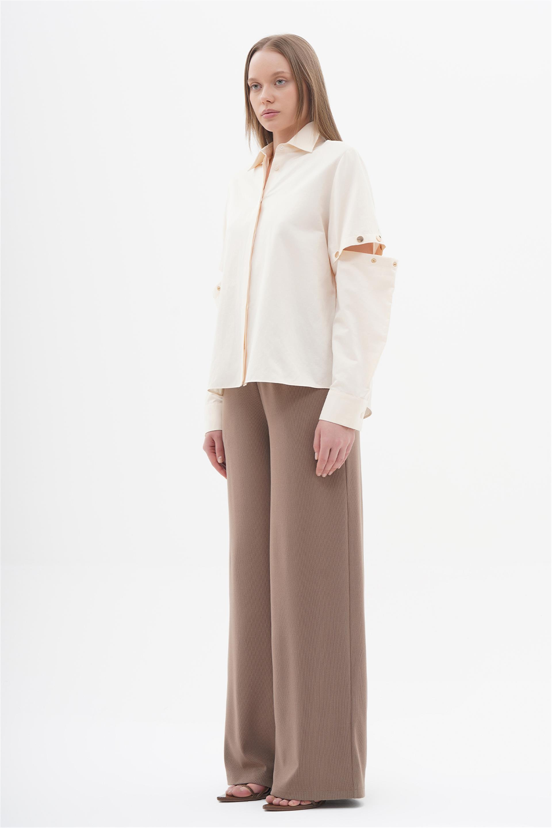 080508 LONG SLEEVE BLOUSE WITH PRESS BUTTON DETAIL